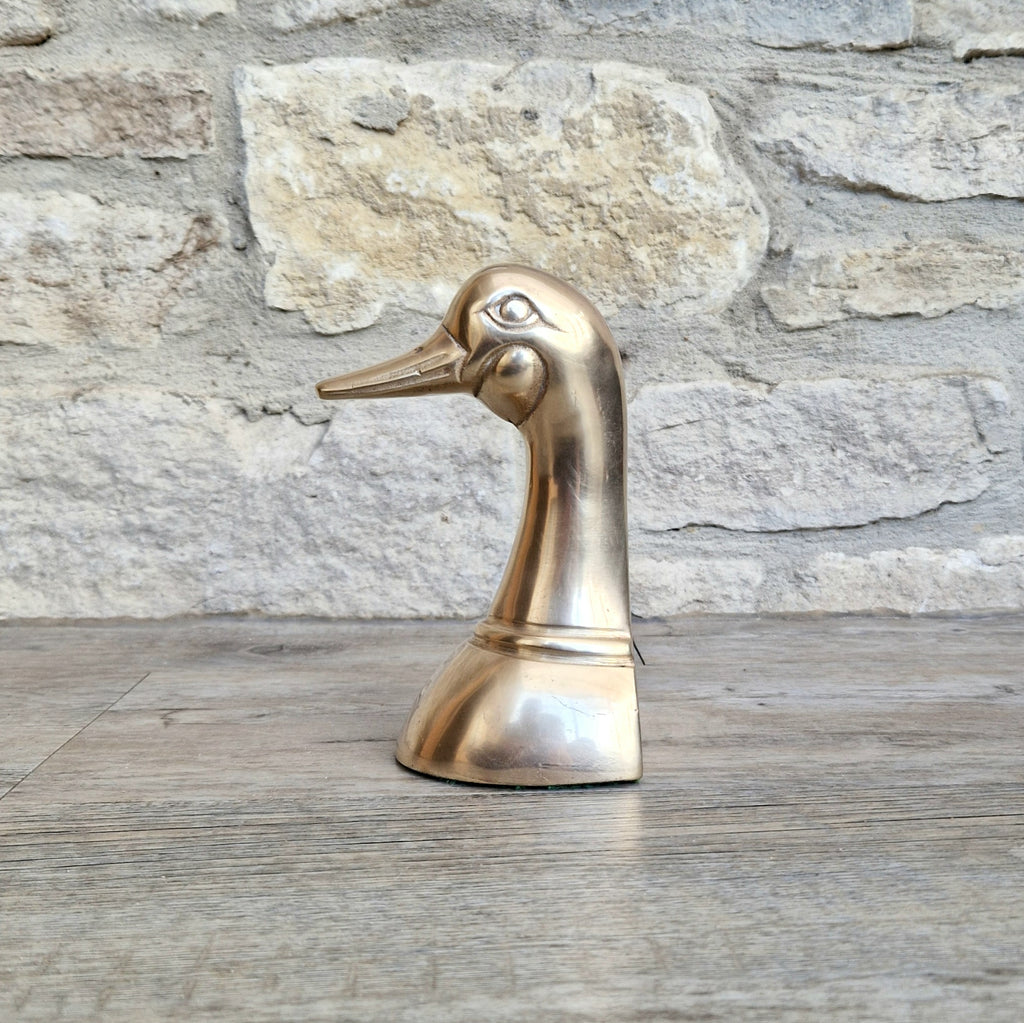 1950s Brass Duck Head Figurine Single Brass Duck Bookend Ornament