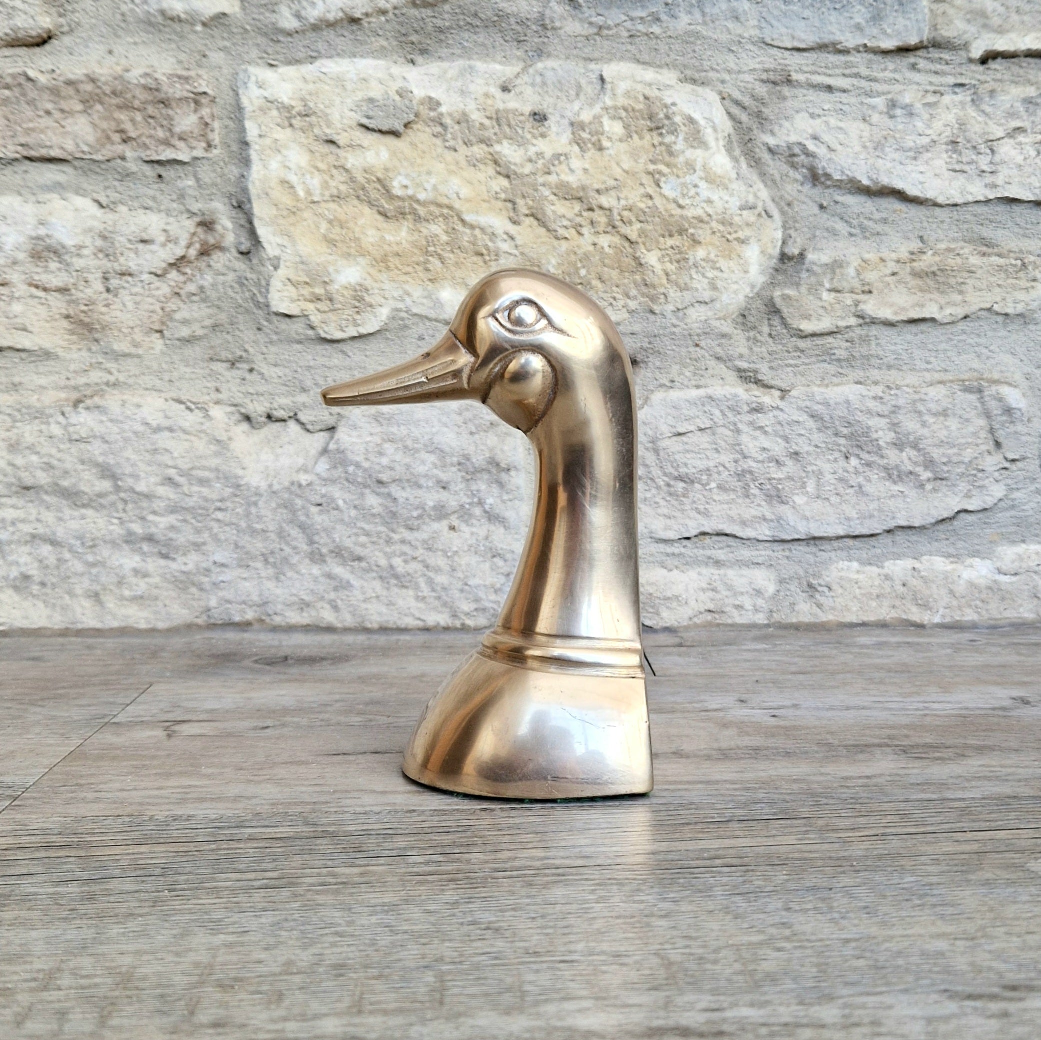 1950s Brass Duck Head Figurine Single Brass Duck Bookend Ornament
