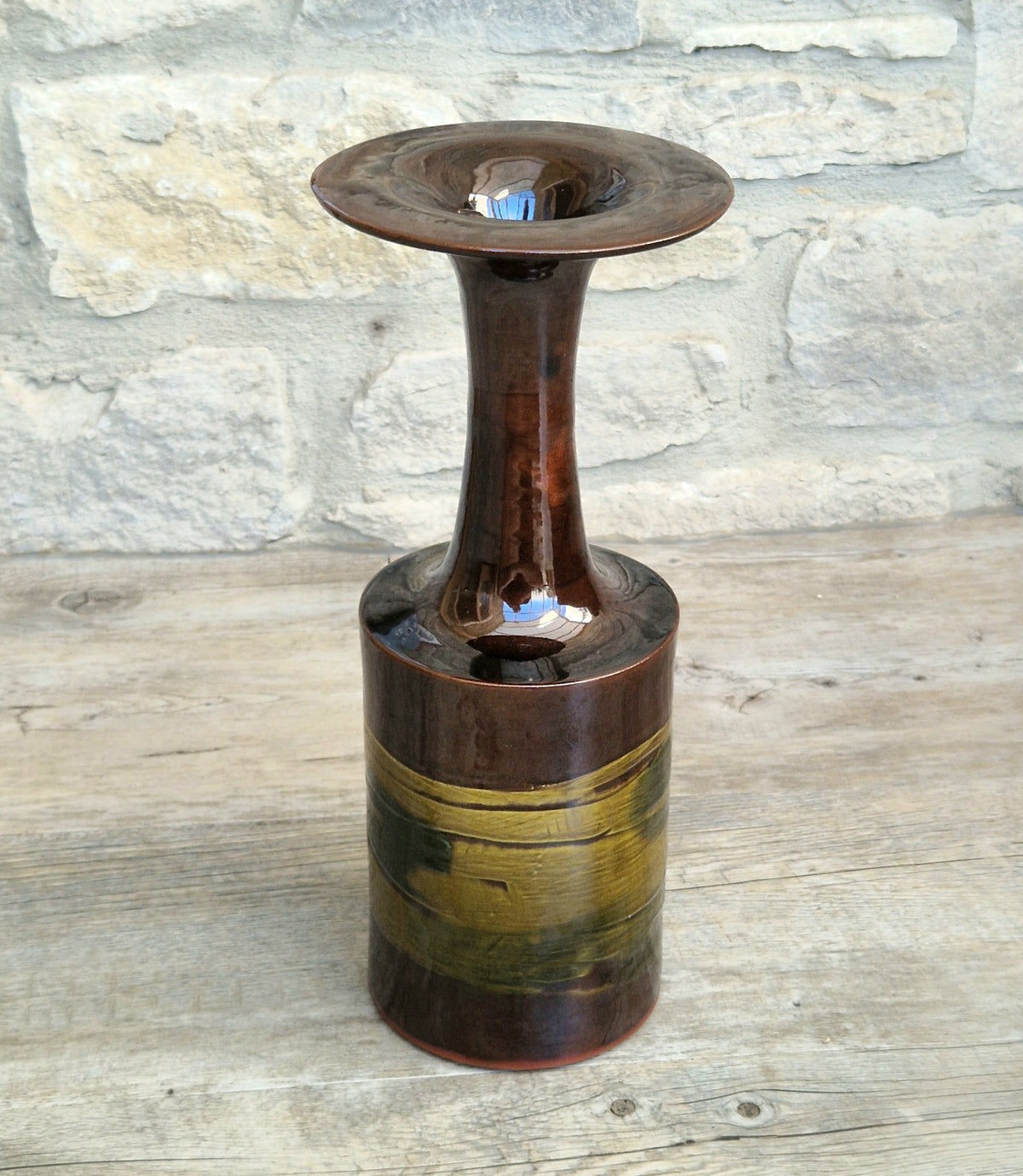 Vintage 1970s Studio Pottery Chalice Vase 32.5cm Terracotta Mid Century Modern Art Glaze