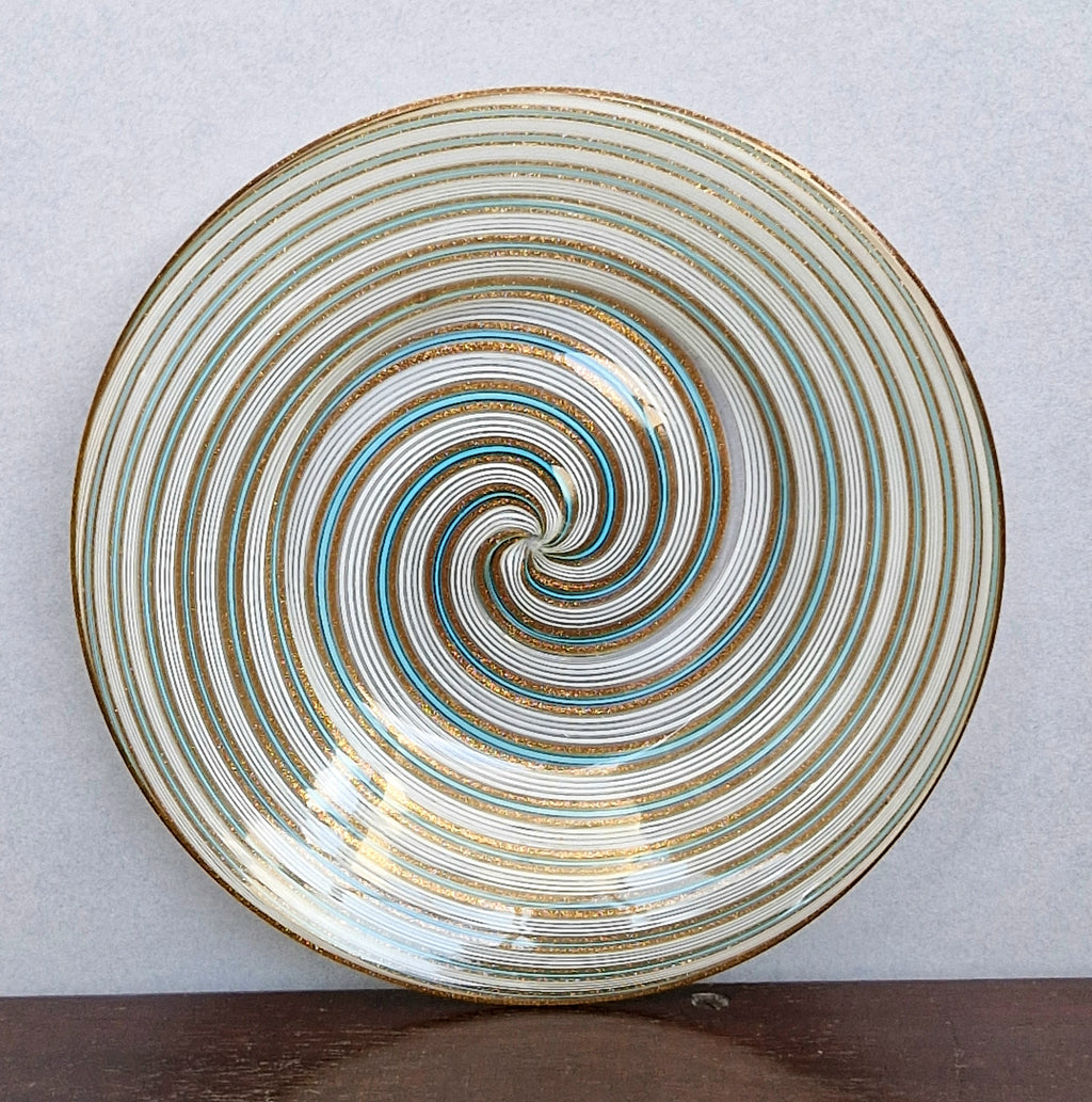 Antique Salviati Murano Glass Dish, Mezza Filigrana, Aventurine, Turquoise Blue, Venetian, c.1860–1872, 16.6cm, Perfect Condition