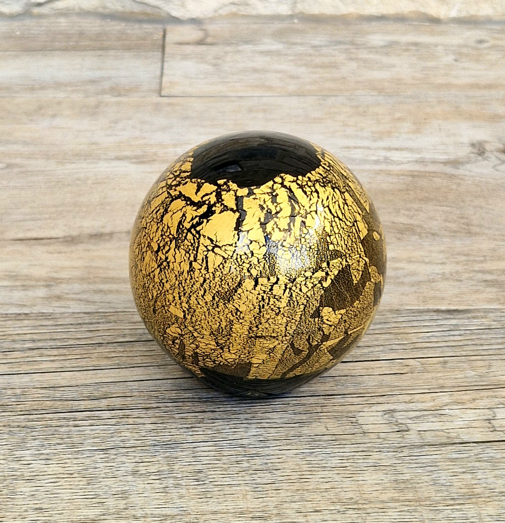 Isle of Wight Art Glass Black Azurene Ball Paperweight Michael Harris 1970s England
