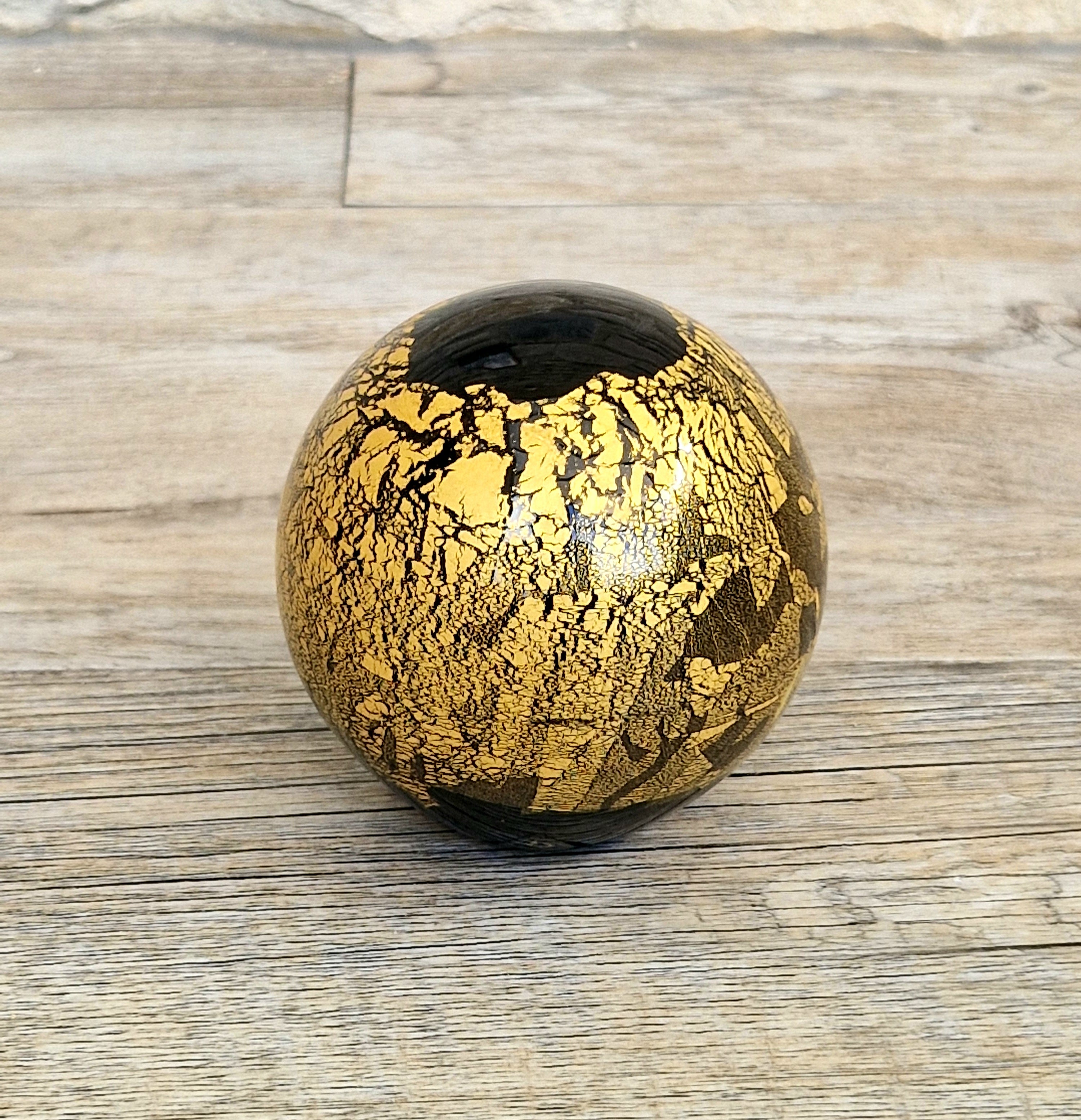Isle of Wight Art Glass Black Azurene Ball Paperweight Michael Harris 1970s England