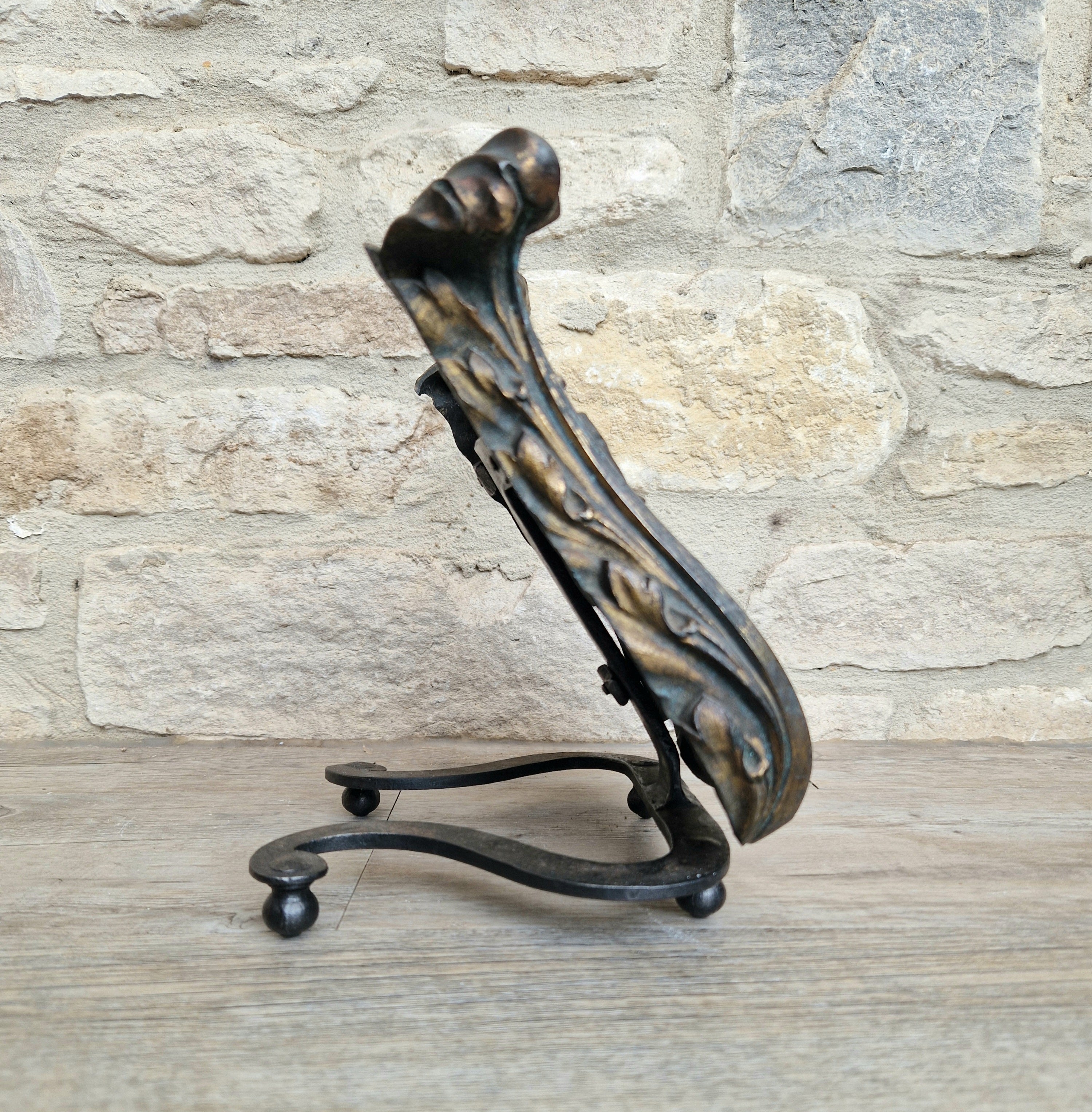 Antique Cast Bronze & Wrought Iron Acanthus Leaf Rococo Book Rest Stand