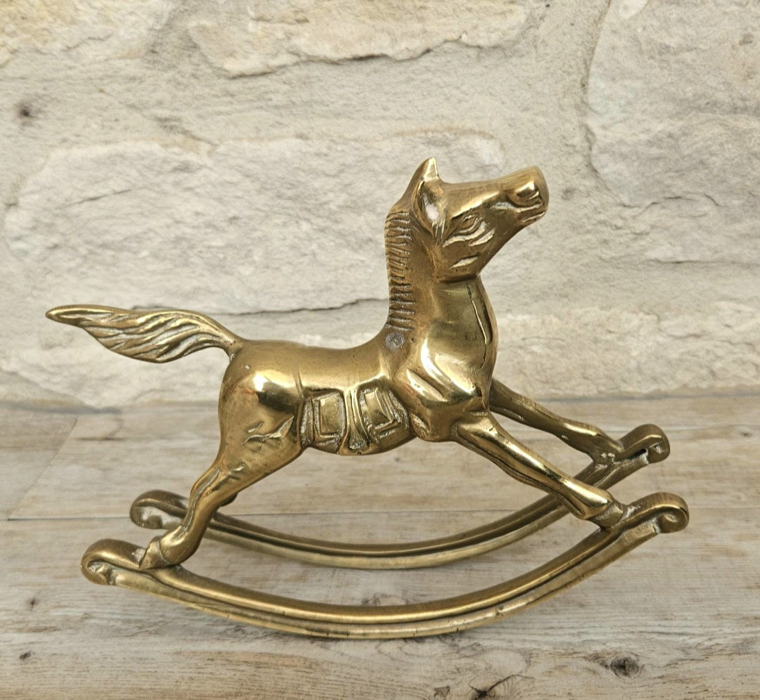 Vintage Brass Rocking Horse Ornament Medium Size 1980s Decorative Collectible Home Décor Figure