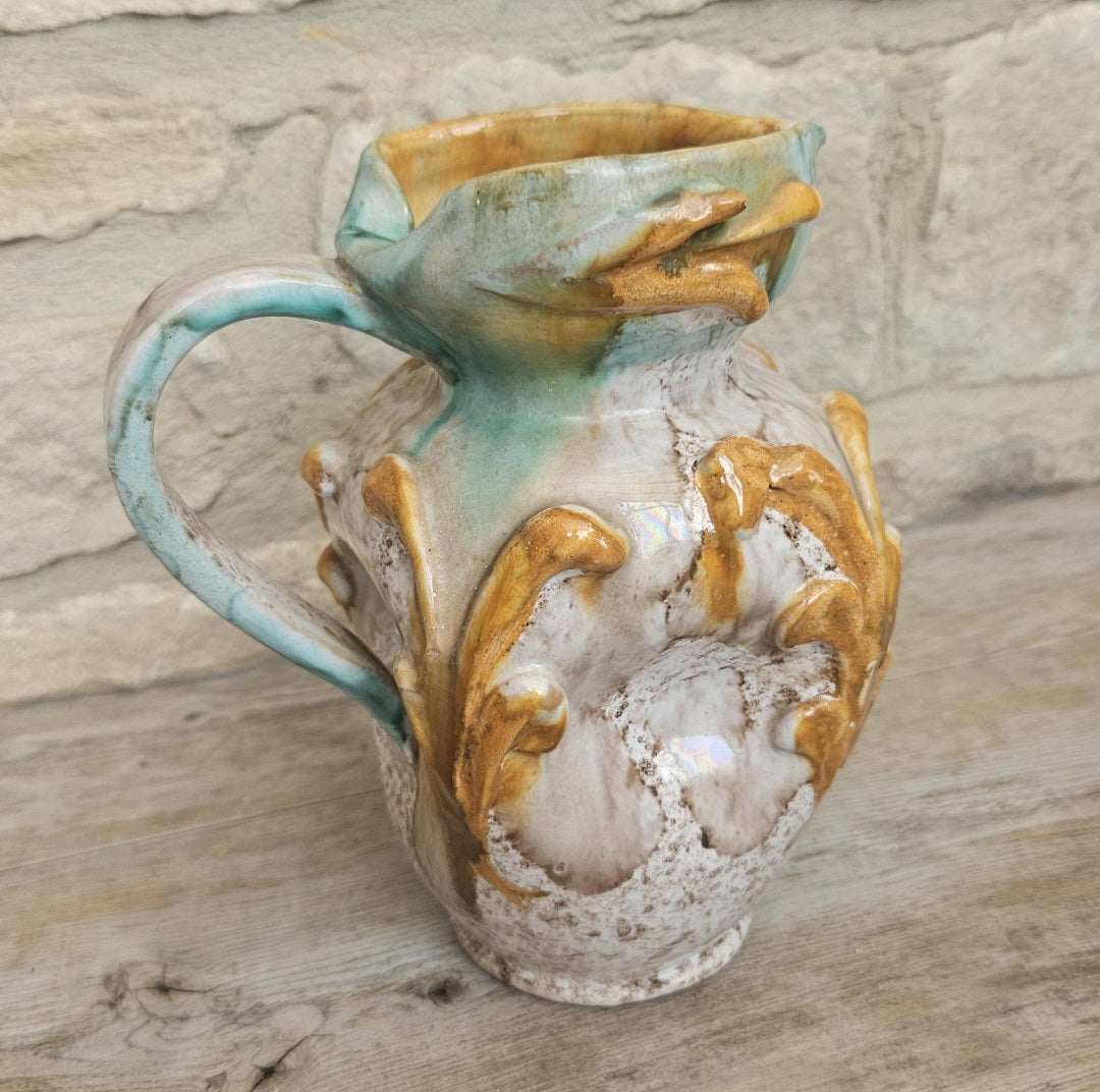 Vintage Majolica Vase Mid-Century Italian Earthenware, 19cm Decorative Pitcher