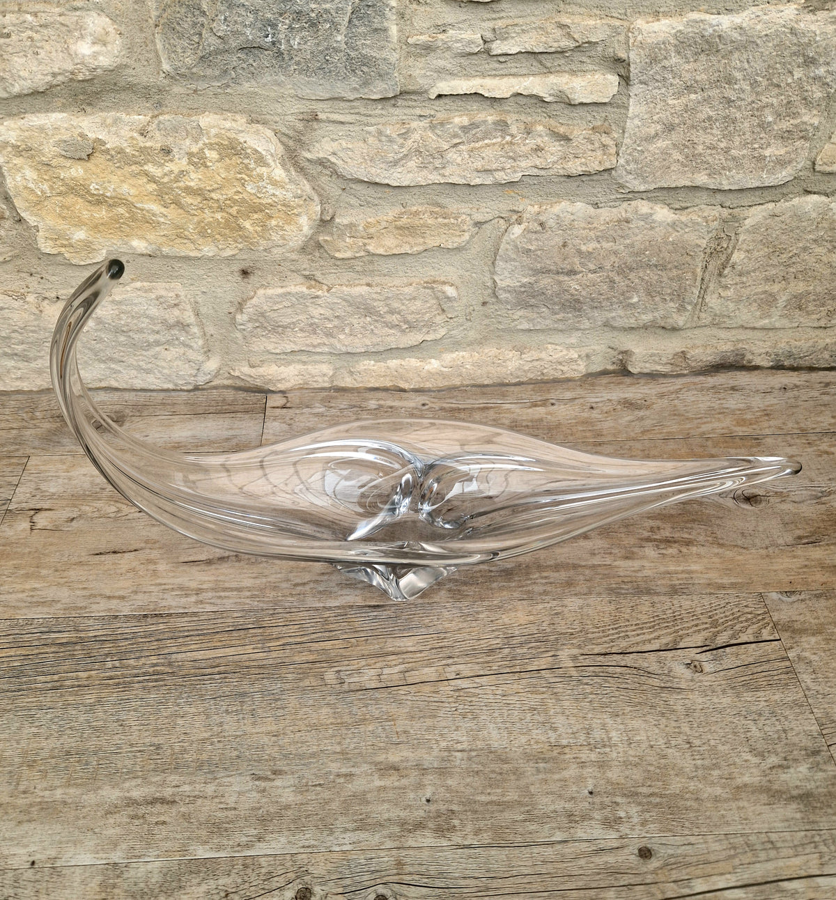 Vintage Art Vannes France Signed Lead Crystal Centerpiece | 1950s Mid Century Modern Biomorphic Freeform Sculptural Glass Bowl