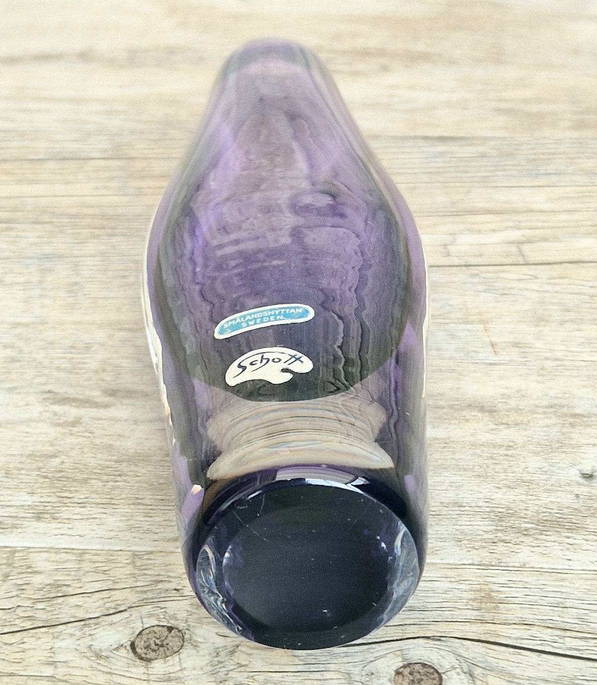 Vintage Smålandshyttan Sweden Amethyst Glass Vase Josef Schott Double Label Mid Century 20cm