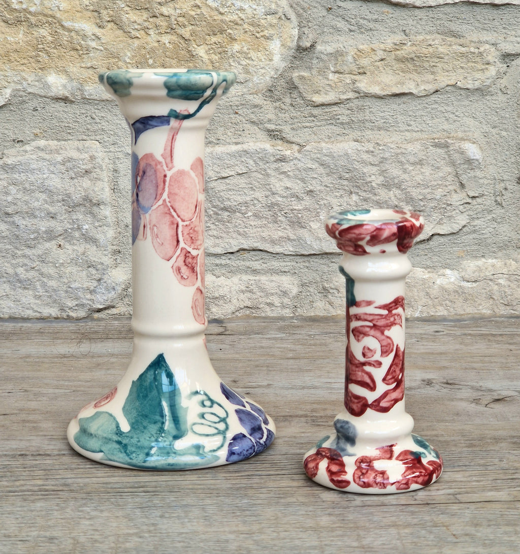 2 x Emma Bridgewater Spongeware Grapes & Roses Candle Sticks Candle Holders Vintage Early