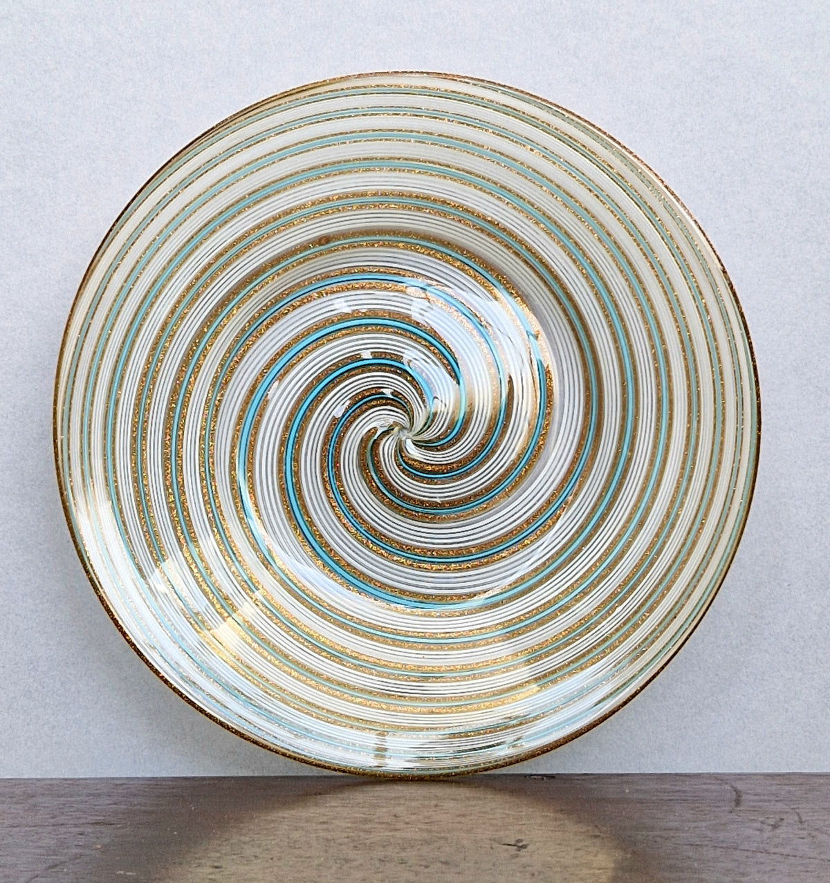 Antique Salviati Murano Glass Dish, Mezza Filigrana, Aventurine, Turquoise Blue, Venetian, c.1860–1872, 16.6cm, Perfect Condition
