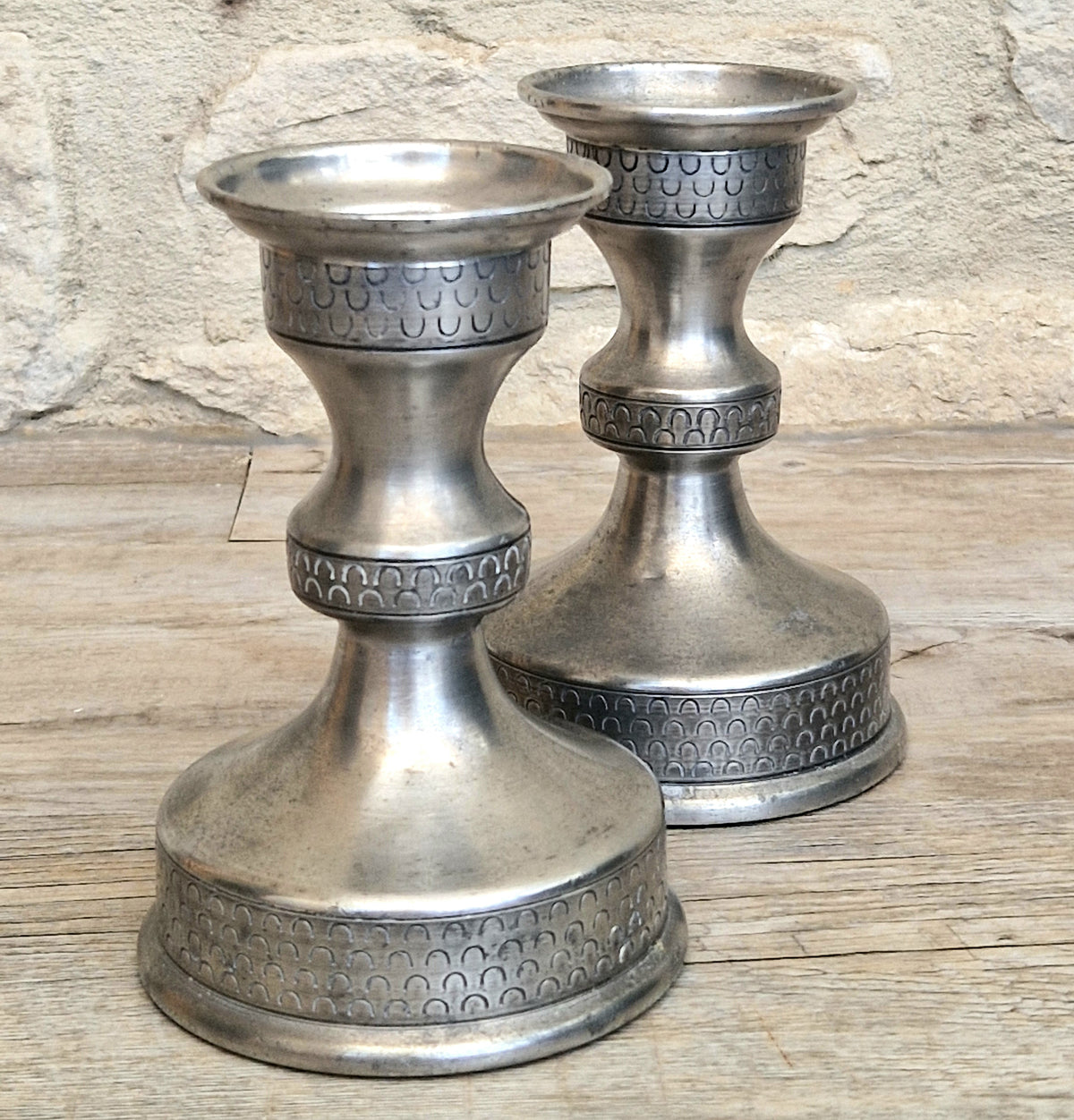 Vintage Norwegian Pewter Candlesticks Pair Olav Cook Mid Century Scandinavian Viking Decor