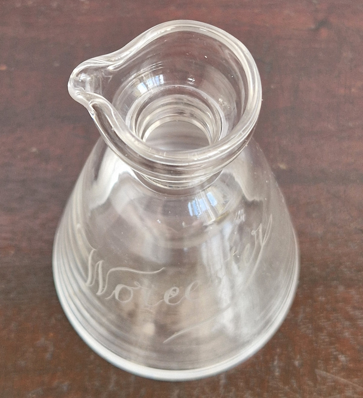 Antique Engraved Glass Worcester Condiment Bottle c.19th Century Fine Copper Wheel Engraving  Glass Stopper English
