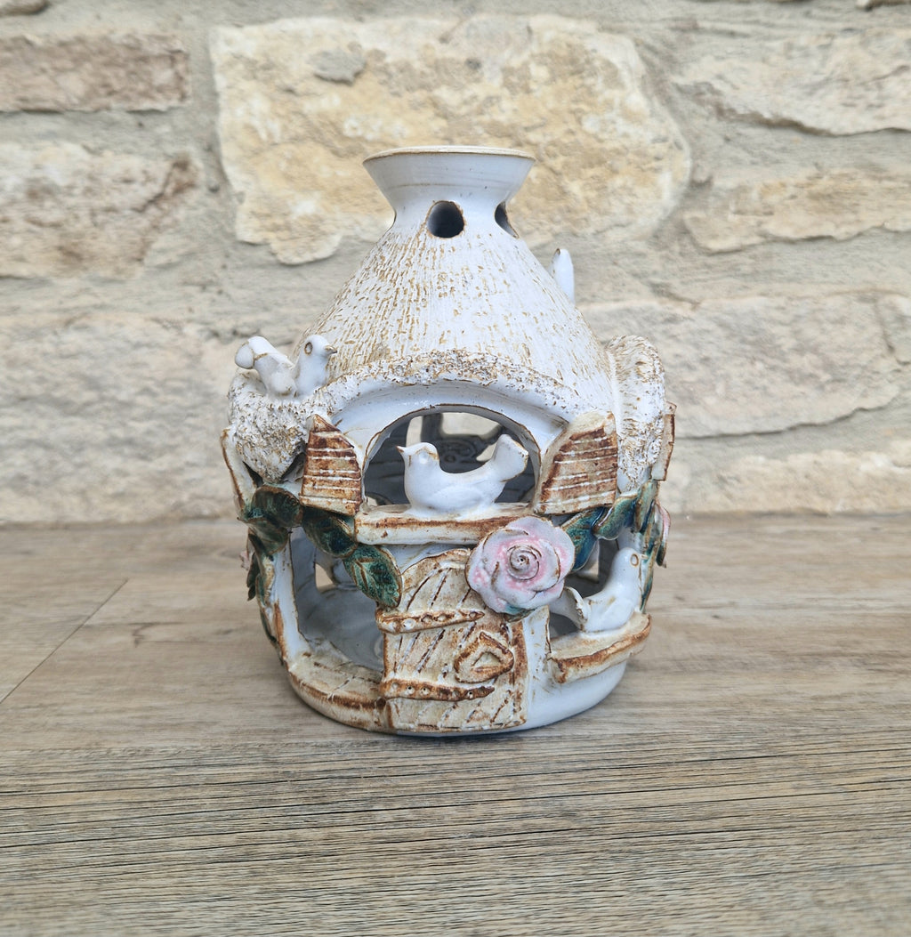 Vintage Pottery Large Bird House Essential oil Diffuser Handmade Pottery Ark Pottery Made England Heavy 1kg 135grams Dove Cote Bird House