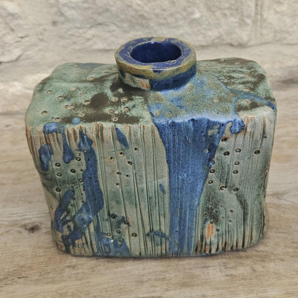Mcm Vase Dripware Ceramic Blue Decorative Stoneware Berachah Pottery Devon England 14cm X 14cm