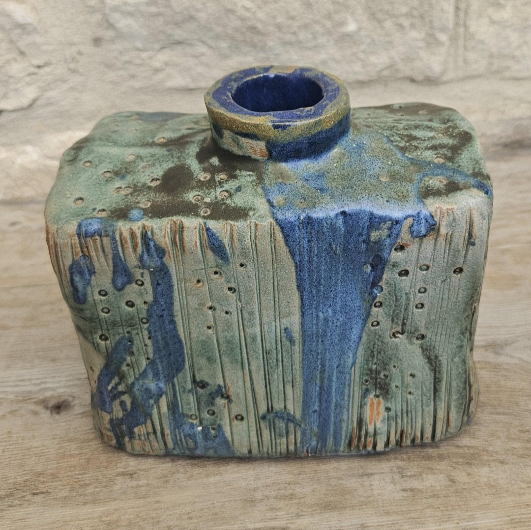 Mcm Vase Dripware Ceramic Blue Decorative Stoneware Berachah Pottery Devon England 14cm X 14cm