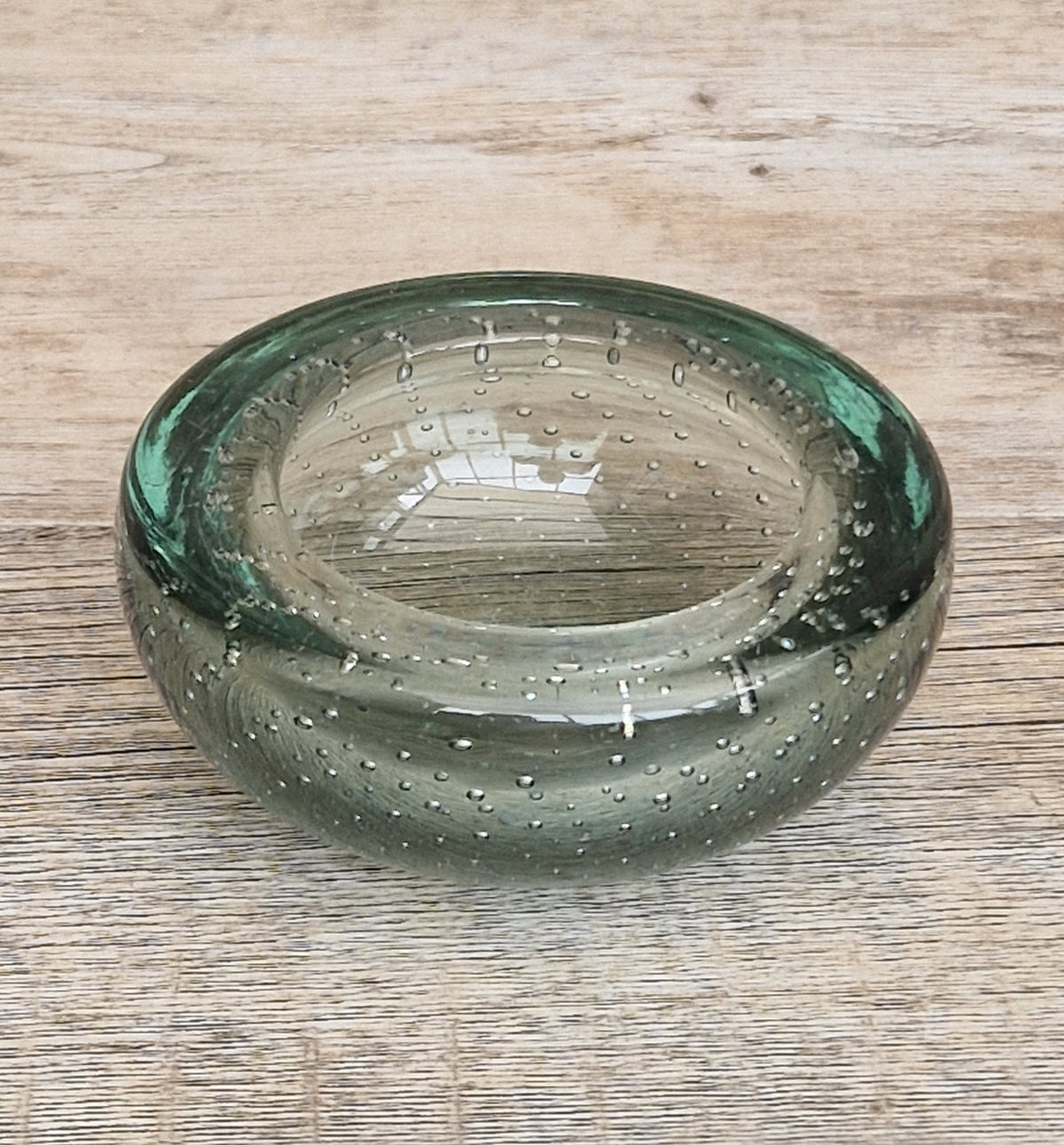 Vintage Whitefriars Sea Green Controlled Bubble Glass Bowl 9099 Mid Century Bullicante Dish