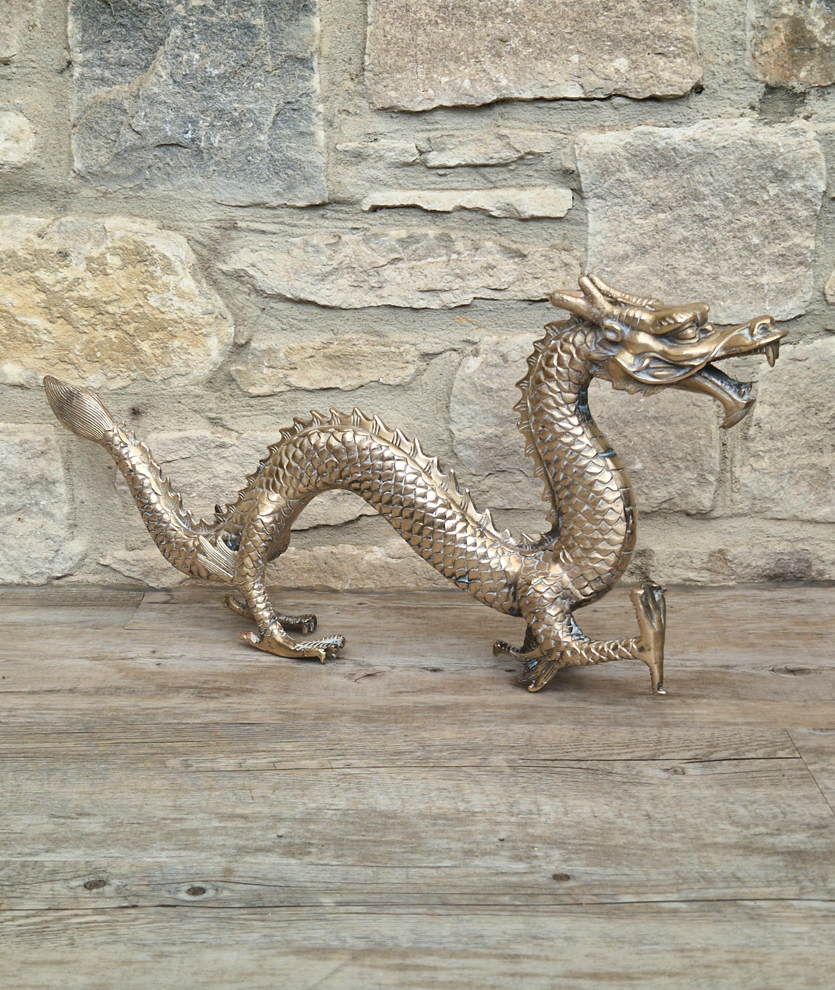 Mid Century High Quality Large Sand-Cast Brass Heavy Chinese Mythical Dragon Figure 51cm