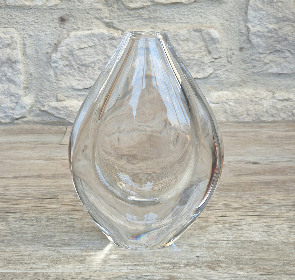 Vintage Orrefors PU3632 Crystal Teardrop Vase Mid Century Swedish Art Glass Sven Palmqvist 16cm