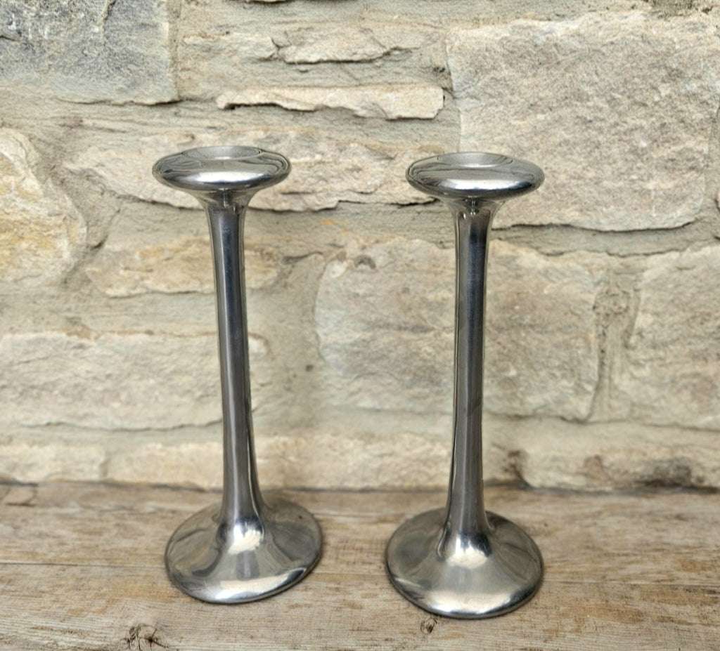 Pair Of Vintage Aluminium Tall Candlesticks 1990's Ikea Kagla Metal By Carl Ojerstam 25cm Tall