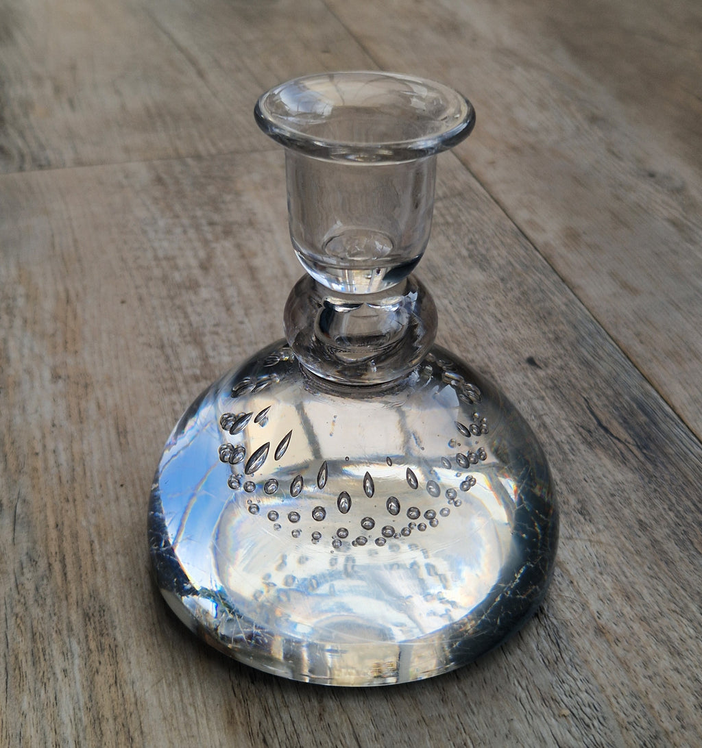 Rare Whitefriars 1940s Clear Controlled Bubble Candlestick 9318 William Wilson