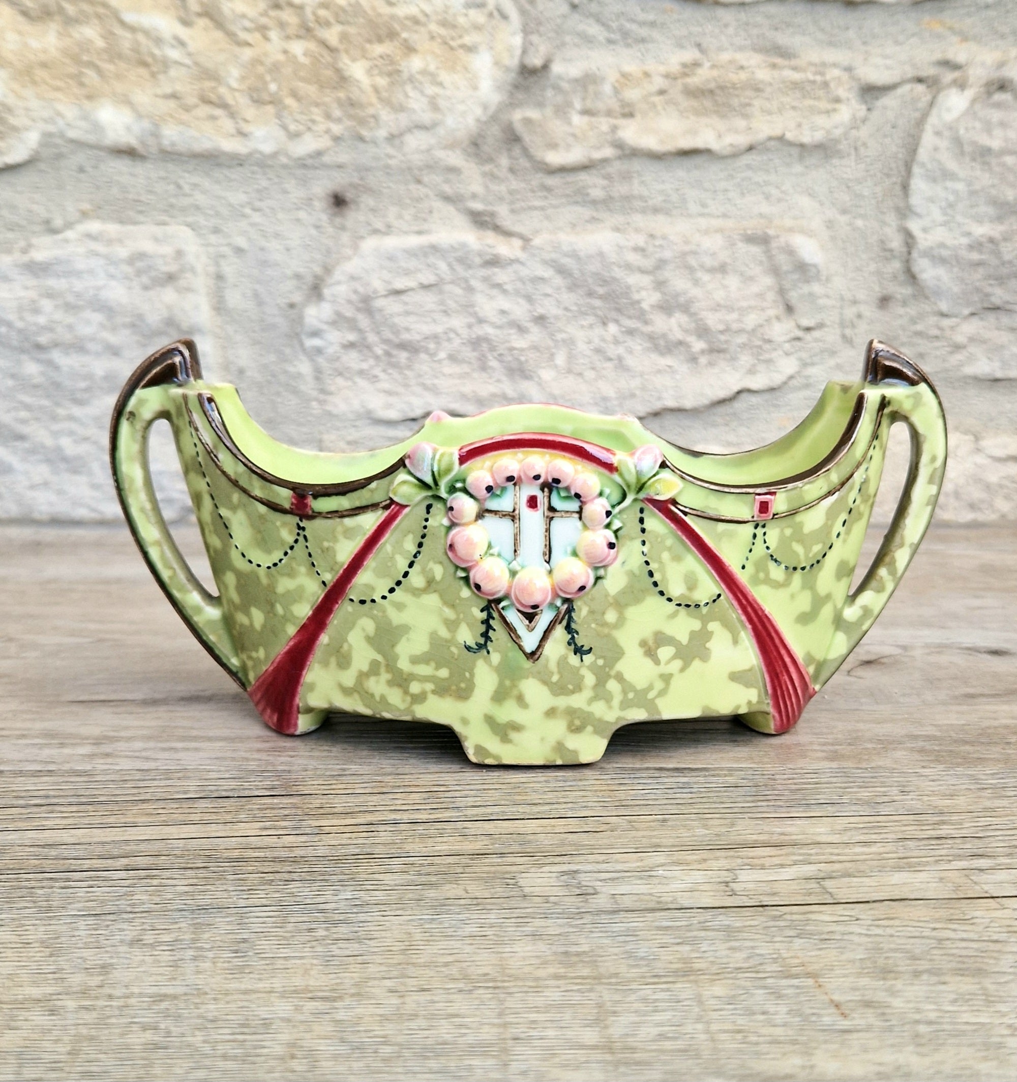 Art Nouveau Duxer Babotine Planter: Antique Hand-Painted Jardiniere