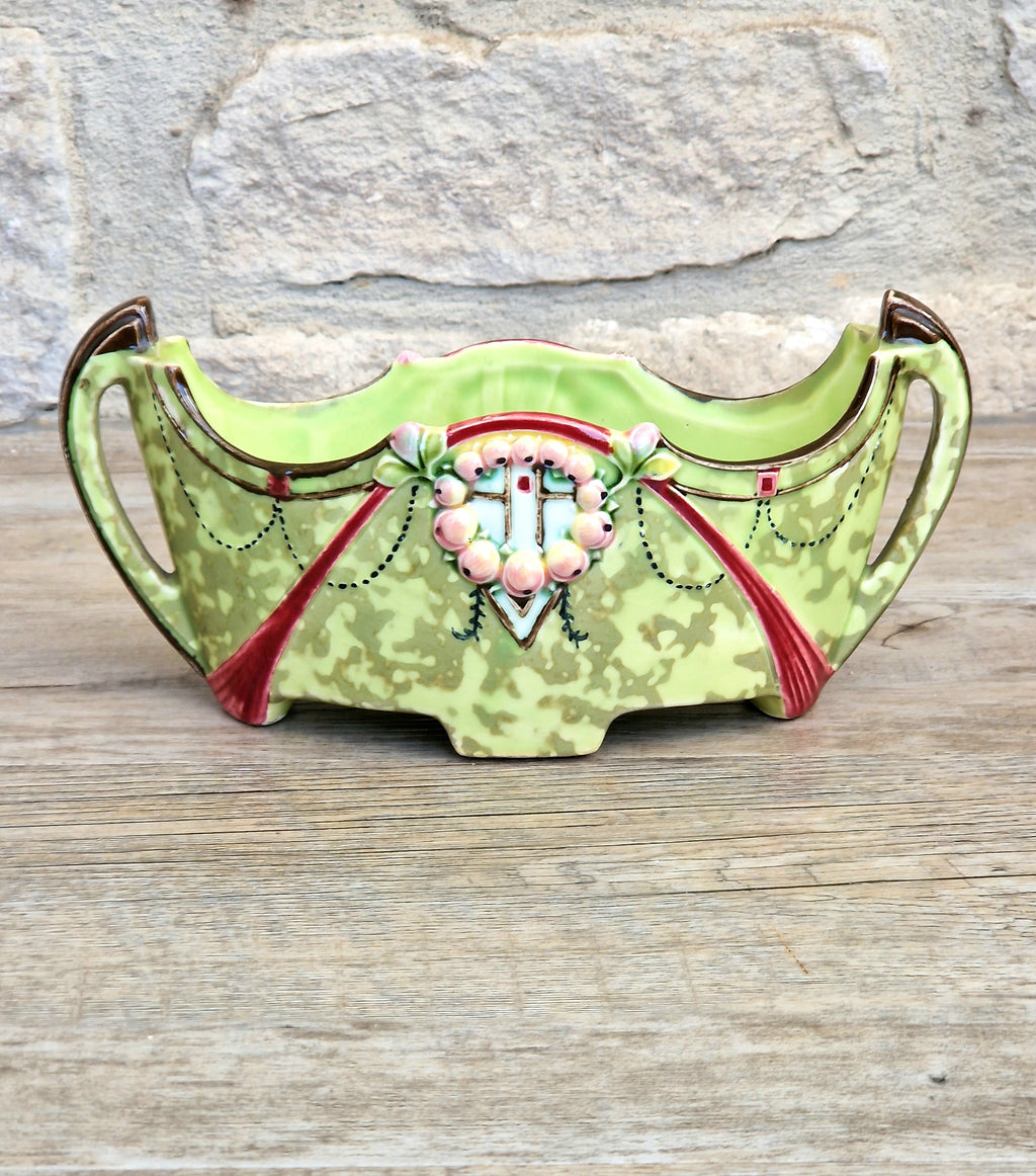 Art Nouveau Duxer Babotine Planter: Antique Hand-Painted Jardiniere
