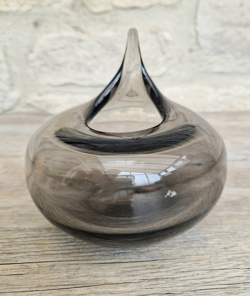 Mid Century Smoke Art Glass Space-age Round Beaked Vase
