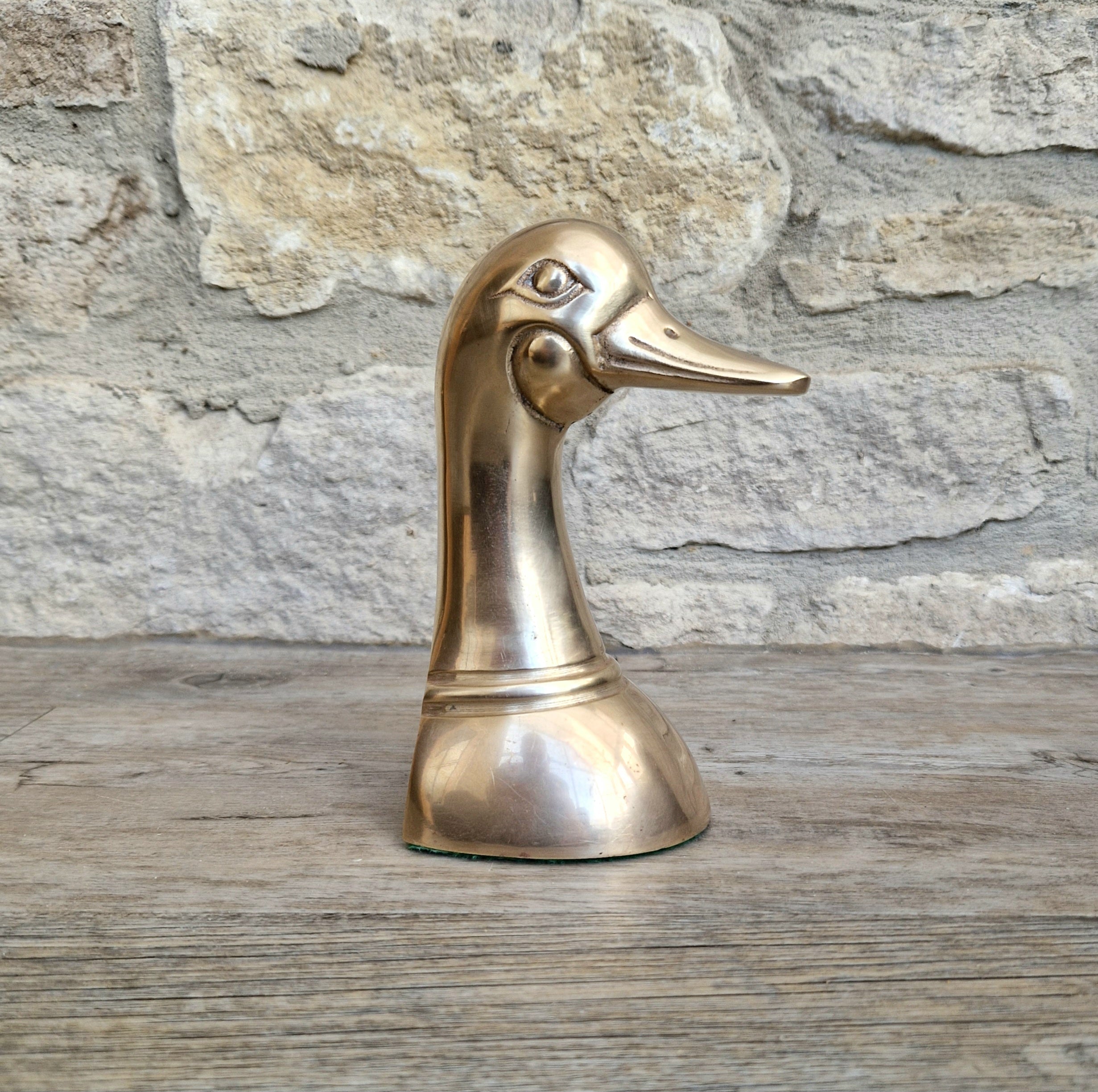 1950s Brass Duck Head Figurine Single Brass Duck Bookend Ornament