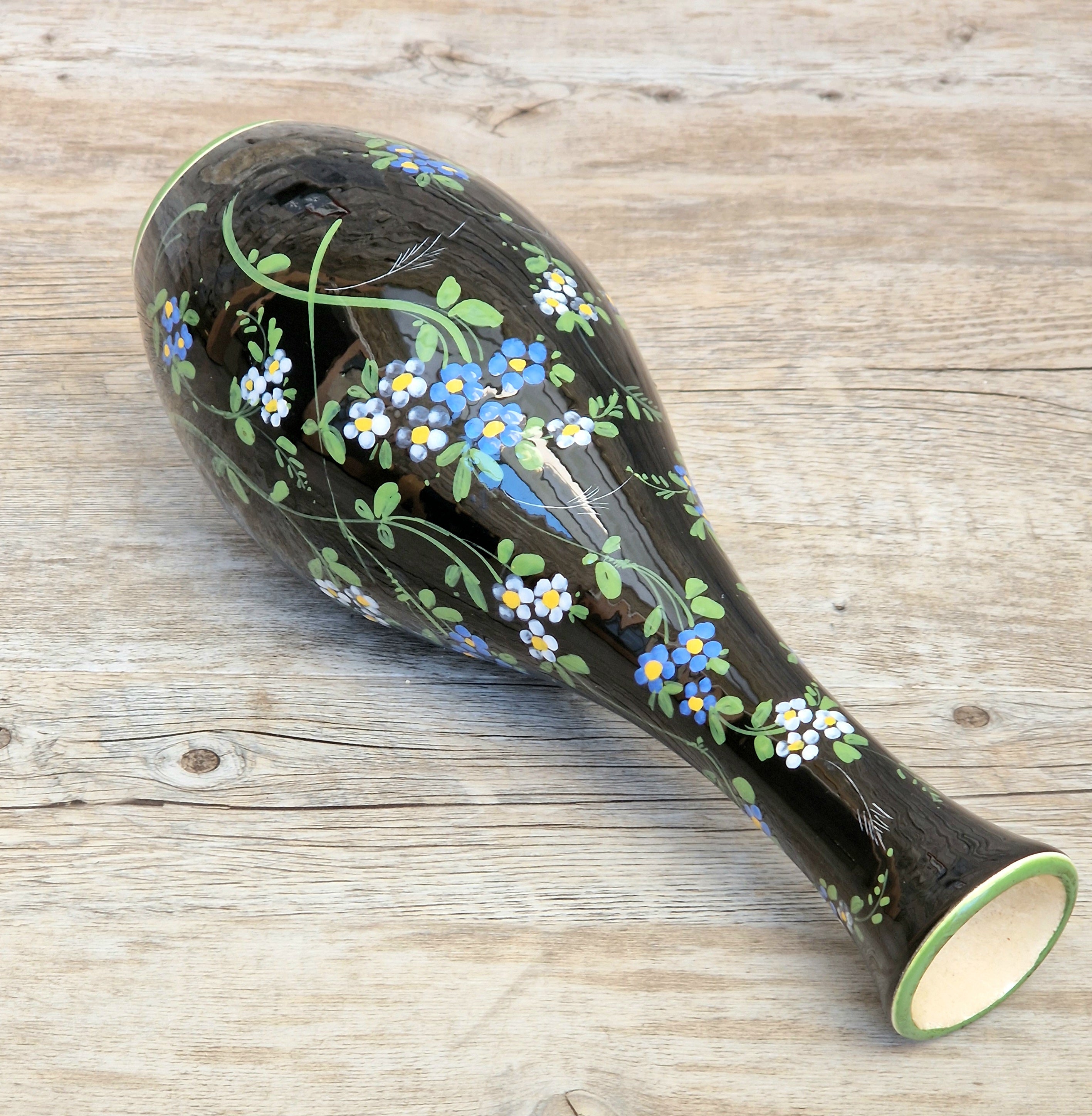 Marmaca San Marino Vase Art Ceramic Black Floral Amphora Tall Bottle Vase 1950's