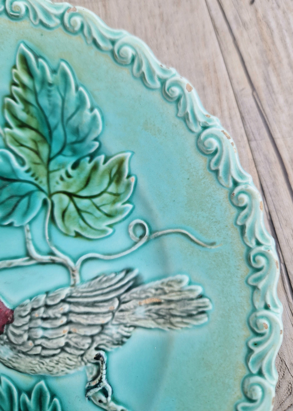 Antique Art Nouveau Continental Majolica Birds & Grapes Decorative Plate 19.3cm