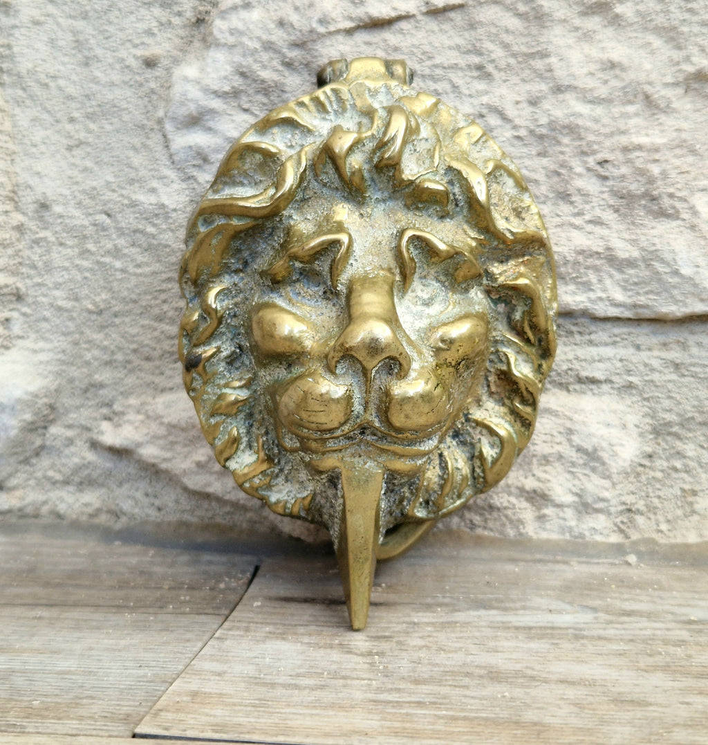 Heavy Cast Brass Small Lion Head Mask Classical Door Knocker 10cm Vintage Decor