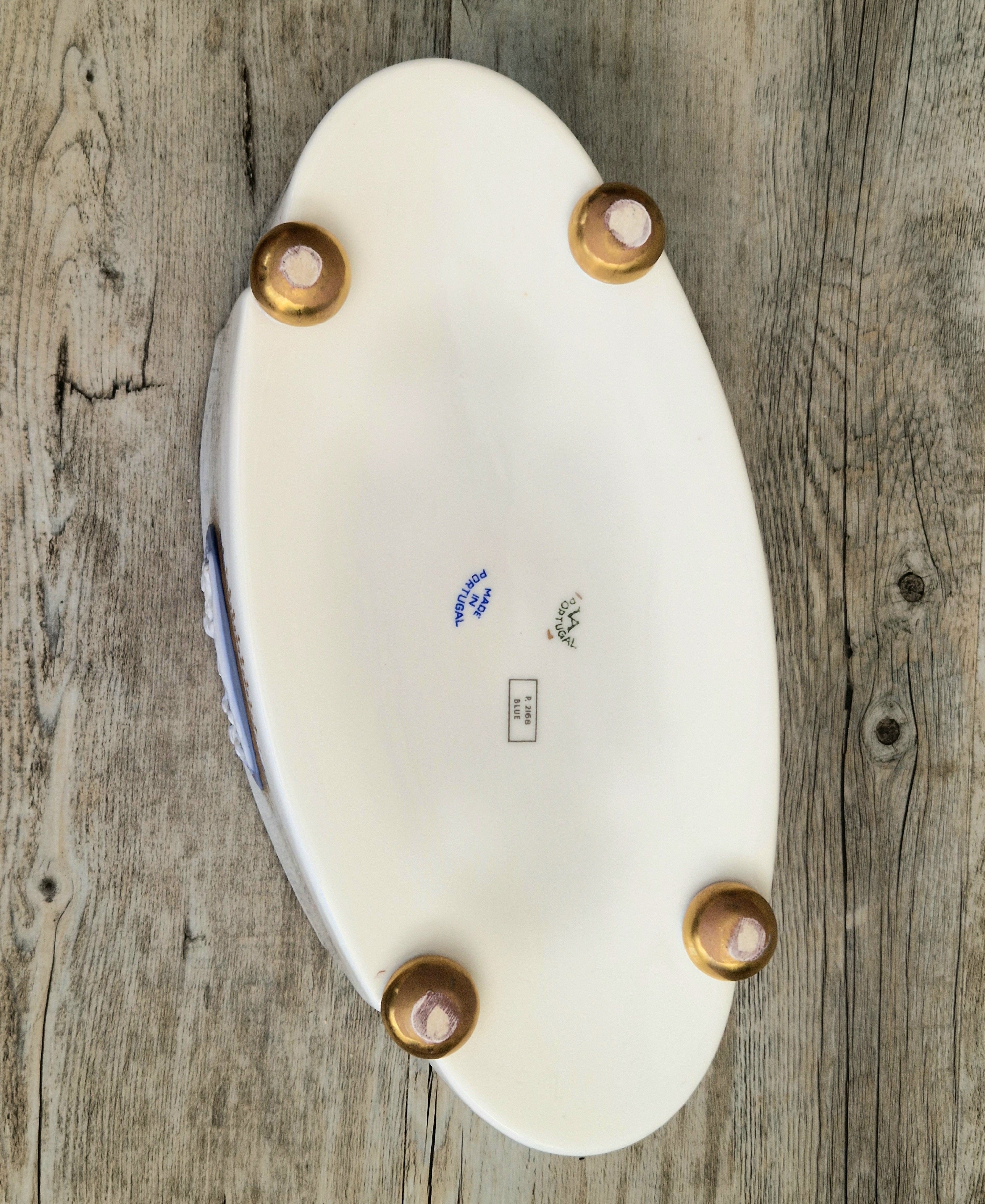 Vintage Vista Alegre Footed Centerpiece, White and Gold Porcelain Scalloped Planter Bowl Blue Jasperware Cherub Cameo