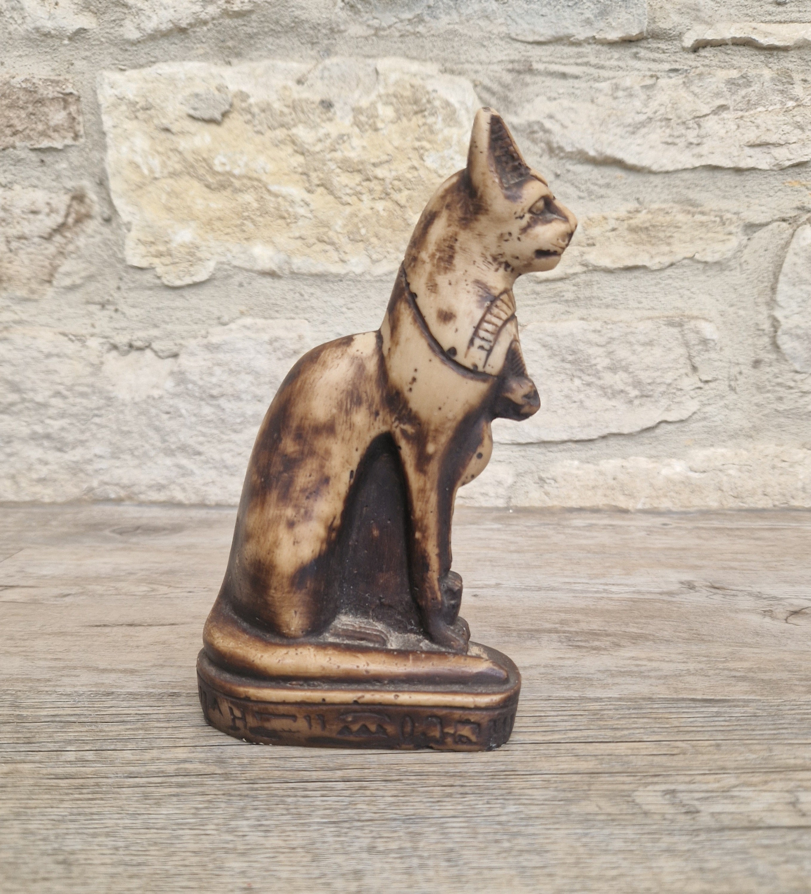Vintage Hand Carved Stone Bastet Cat Figurine - Egyptian Goddess Ornament