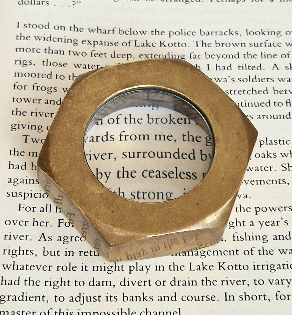 Carl Auböck Brass Hexagon Nut Magnifier Paperweight, Vintage Austria Werkstätte 1950s Desk Accessory, Model 5071 Authentic
