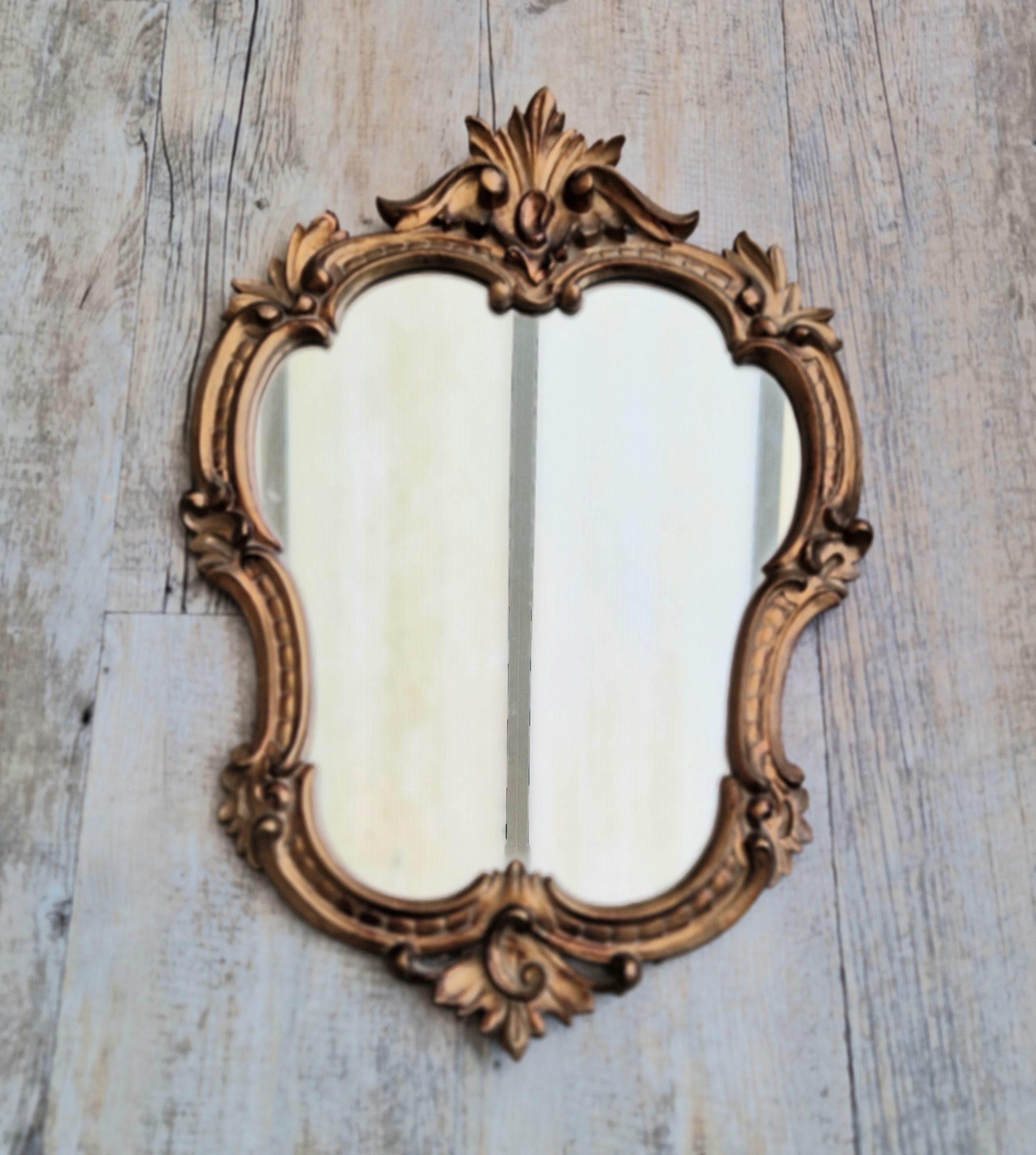 Vintage Italian Ornate Rococo Style Gilded Gold Wall Mirror 51cm x 35cm Stamped Italy