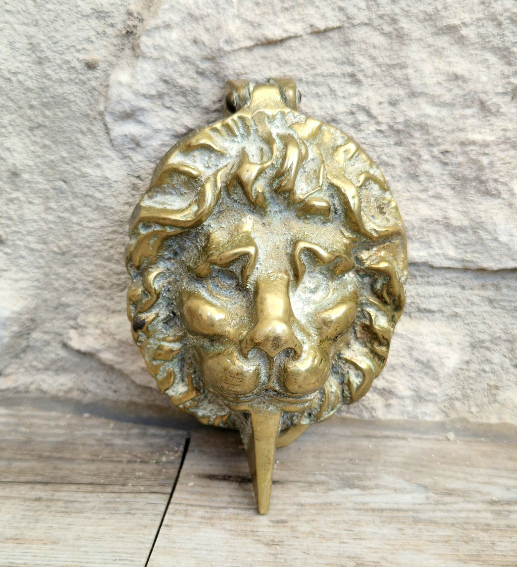 Heavy Cast Brass Small Lion Head Mask Classical Door Knocker 10cm Vintage Decor