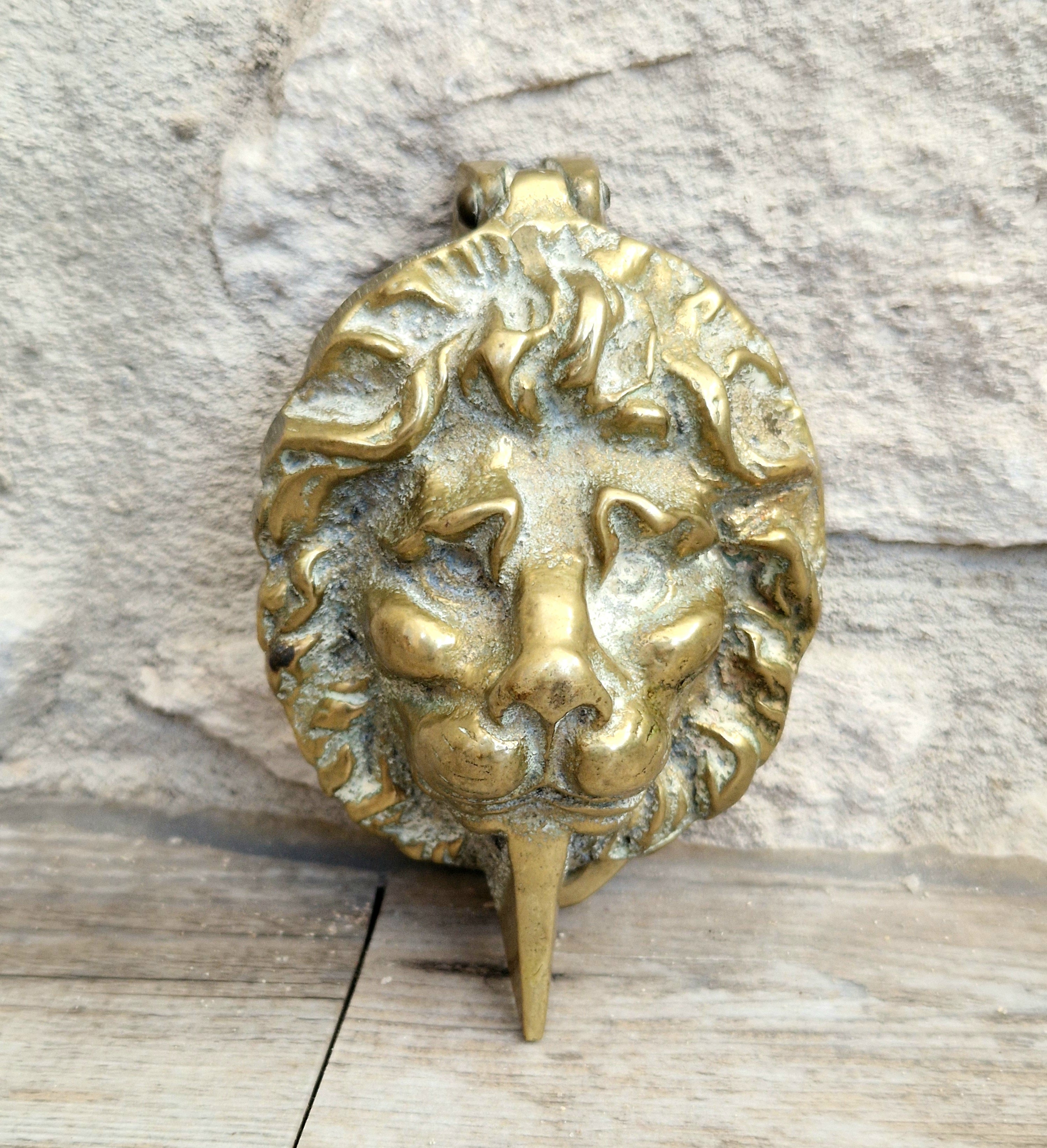 Heavy Cast Brass Small Lion Head Mask Classical Door Knocker 10cm Vintage Decor