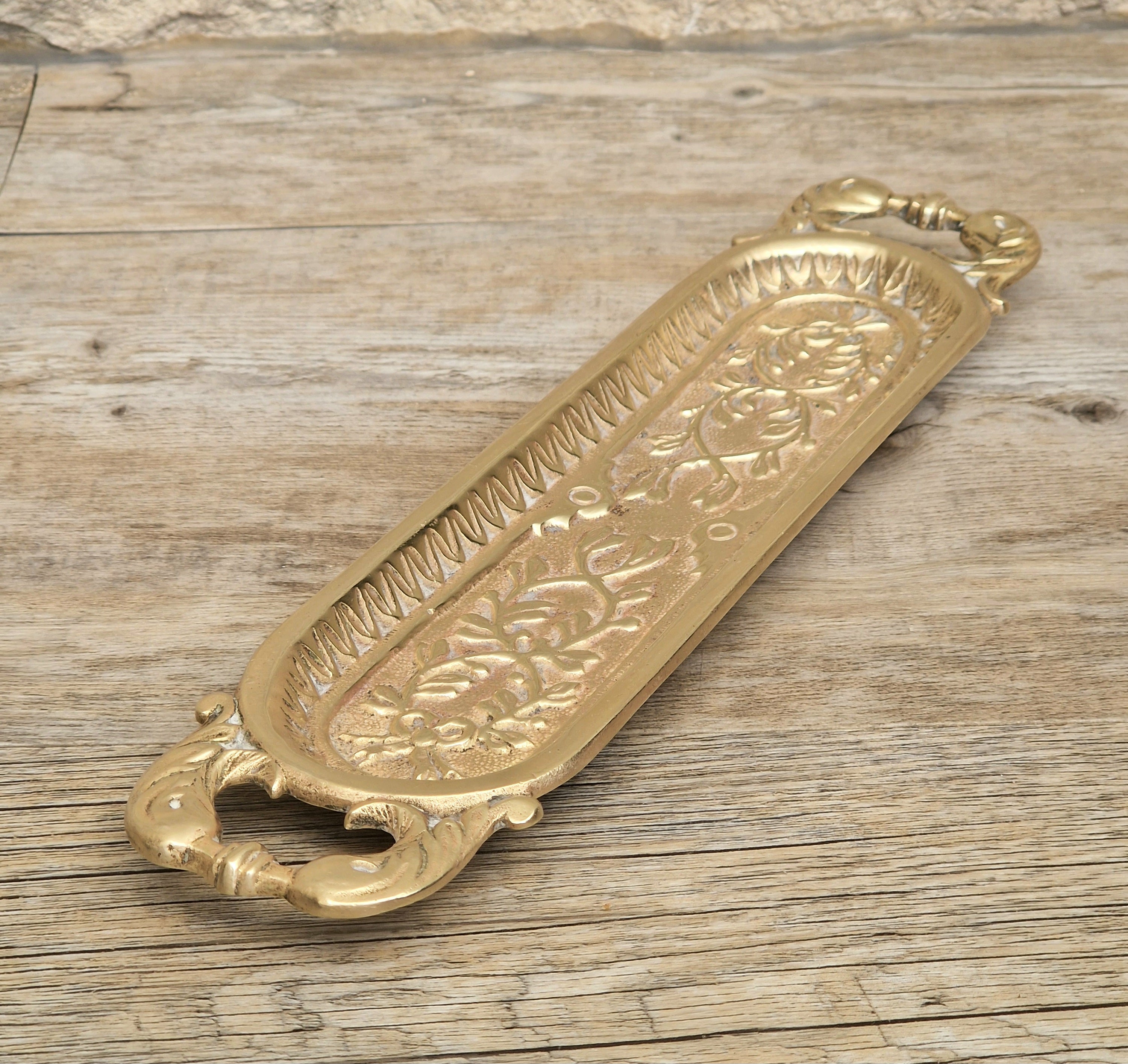Antique French Cast Brass Pen Tray DL Déposé Ornate Rococo Desk Organizer Tidy 1890