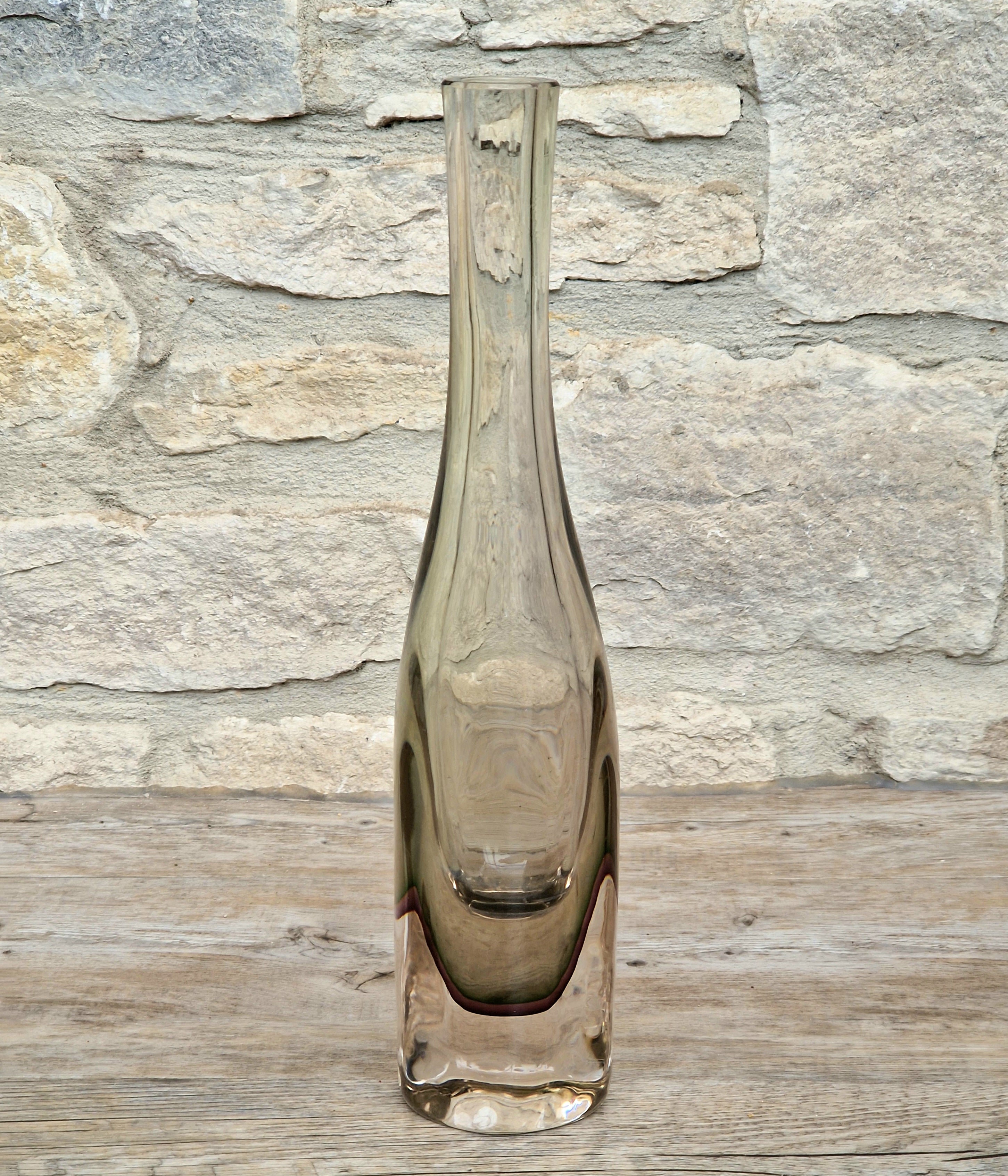 Rare Mid Century Heavy Hand Blown Triple Sommerso Art Glass Bottle Vase 31cm