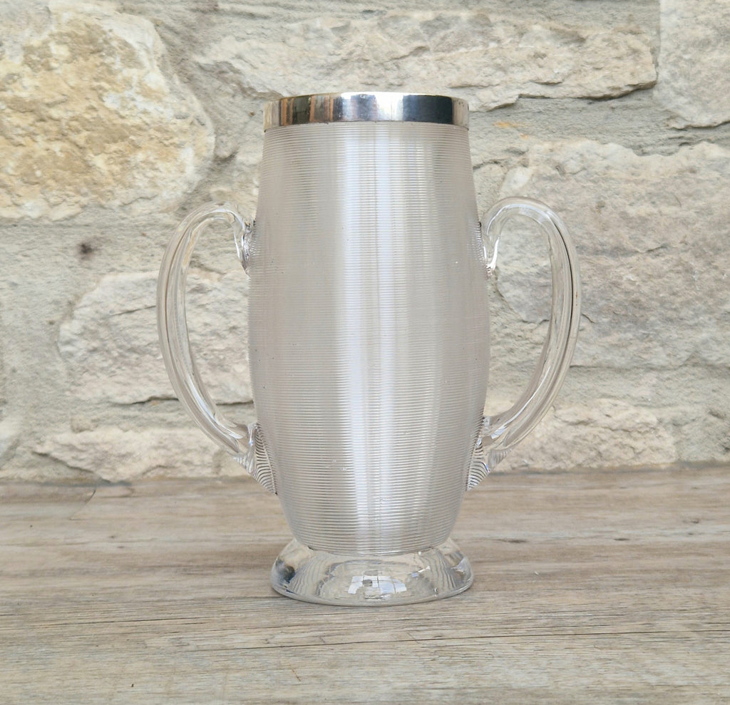Antique Victorian Stevens & Williams Threaded Glass Twin Handled Vessel c.1900