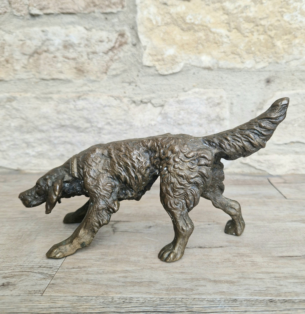 Antique 19th C. Cast Bronze Sculpture Of A Hunting Irish Setter Dog 22cm VGC