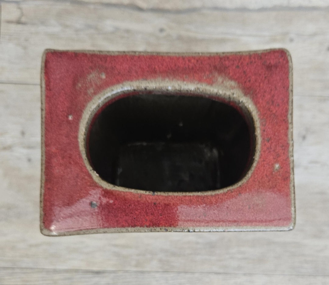Mcm Habitat Rectangular Redware Glazed Chimney Vase Stoneware 19cm Tall