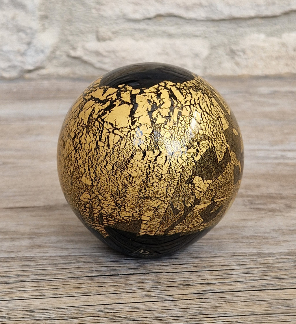 Isle of Wight Art Glass Black Azurene Ball Paperweight Michael Harris 1970s England