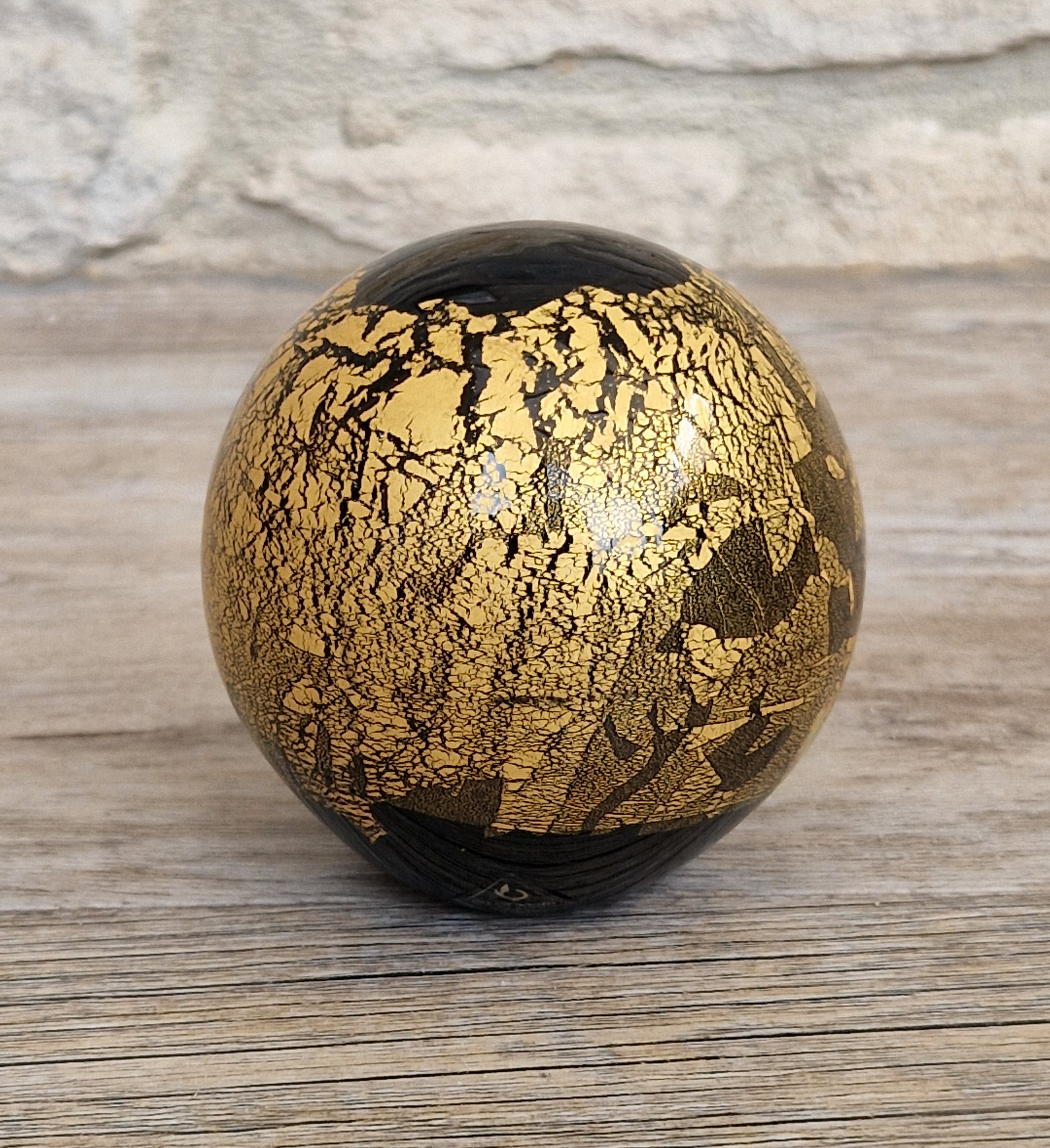 Isle of Wight Art Glass Black Azurene Ball Paperweight Michael Harris 1970s England