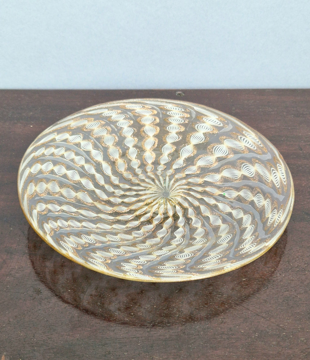 Antique Salviati Murano Glass Plate, Zanfirico, Aventurine, Venetian c.1870–1890, 18.2cm, Fine Handblown Collectable Piece