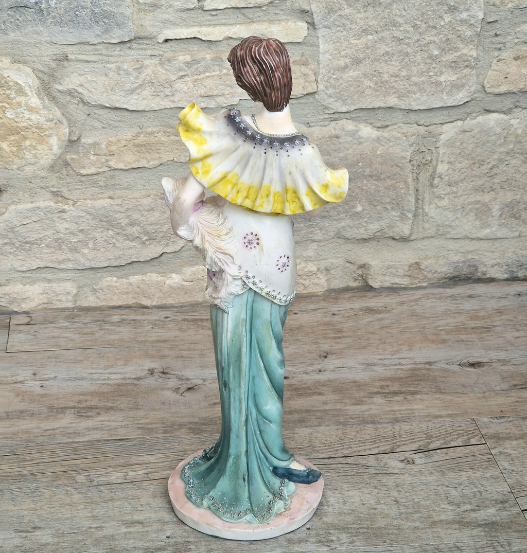 Vintage 14” Art Deco Style Resin Lady Figurine with Cat, Elegance Statue Angelica Collection, 1.46kg Heavy Mantle Sculpture 36cm