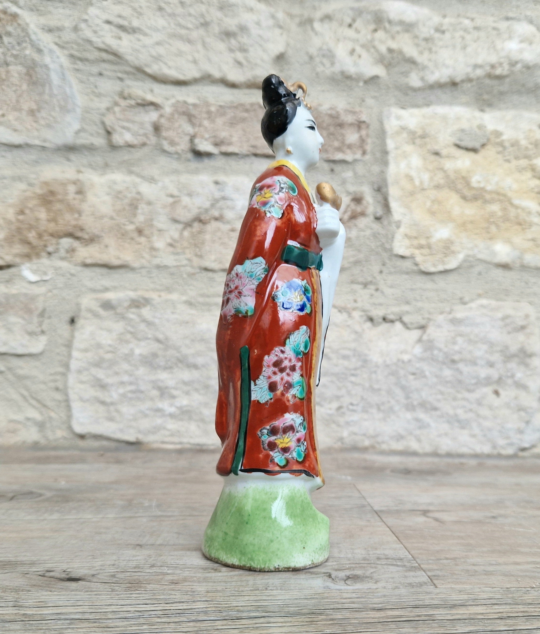 Antique Chinese Qing Hand-Painted Porcelain Figurine Statue Ho Hsien-Ku Daoist Immortal Maiden