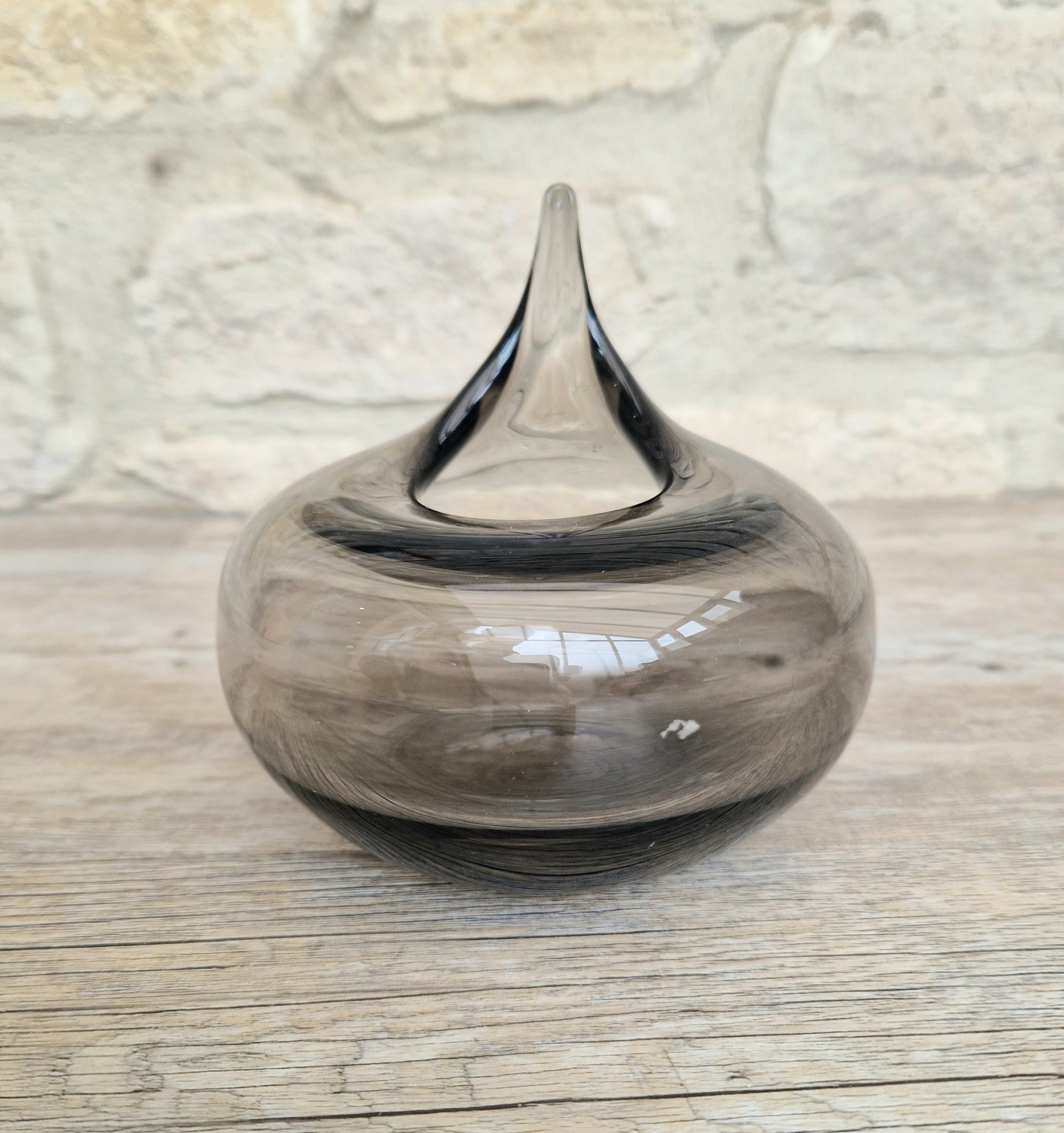 Mid Century Smoke Art Glass Space-age Round Beaked Vase