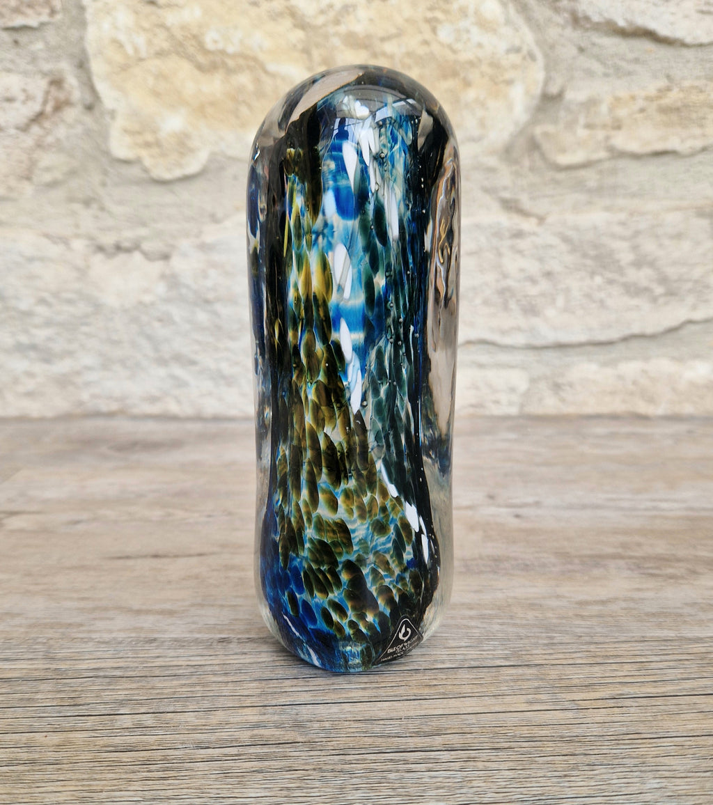 1980's Isle of Wight Art Glass 'Off the Shelf' Obelisk Paperweight Rare & Perfect With Label