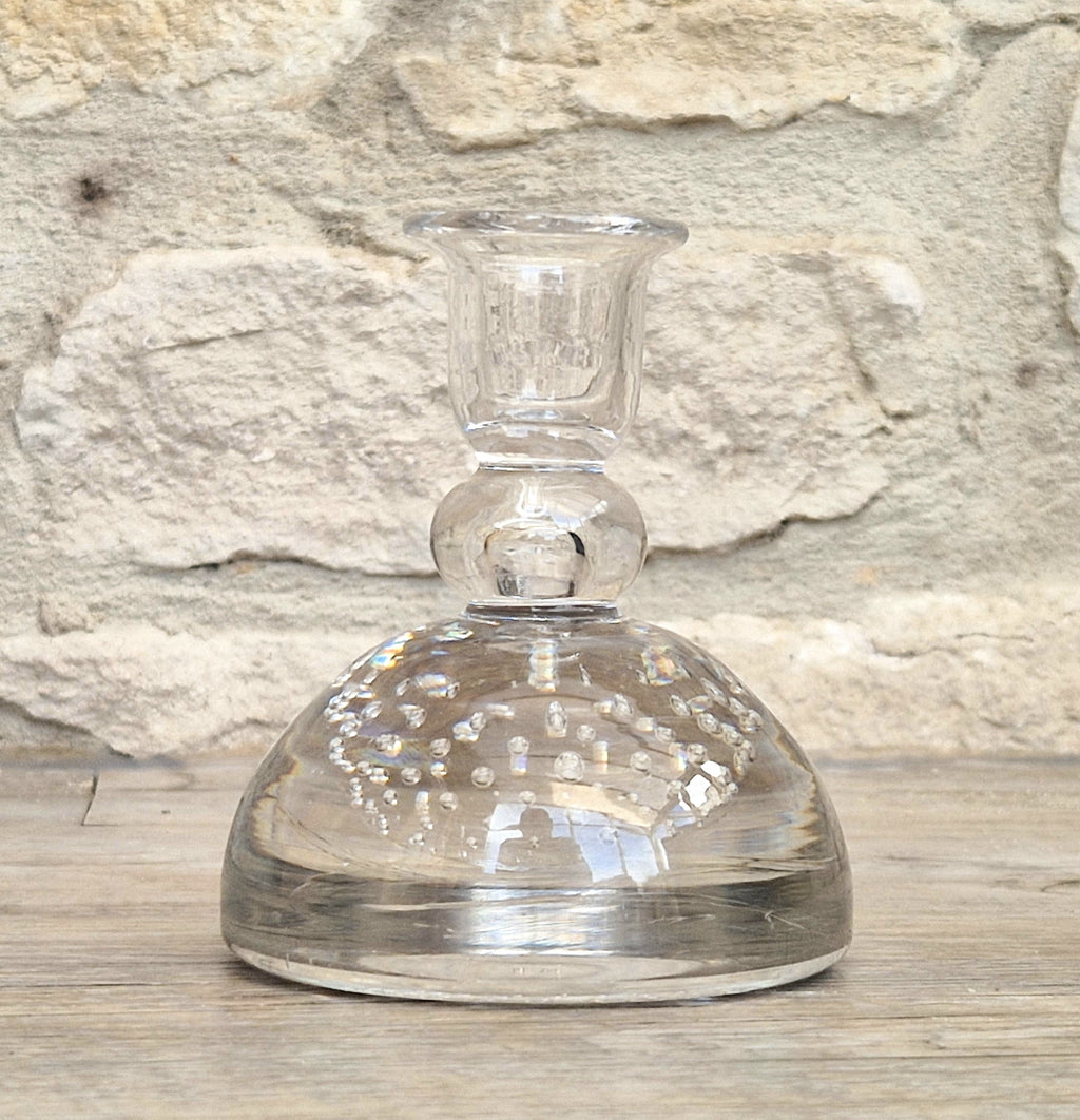 Rare Whitefriars 1940s Clear Controlled Bubble Candlestick 9318 William Wilson