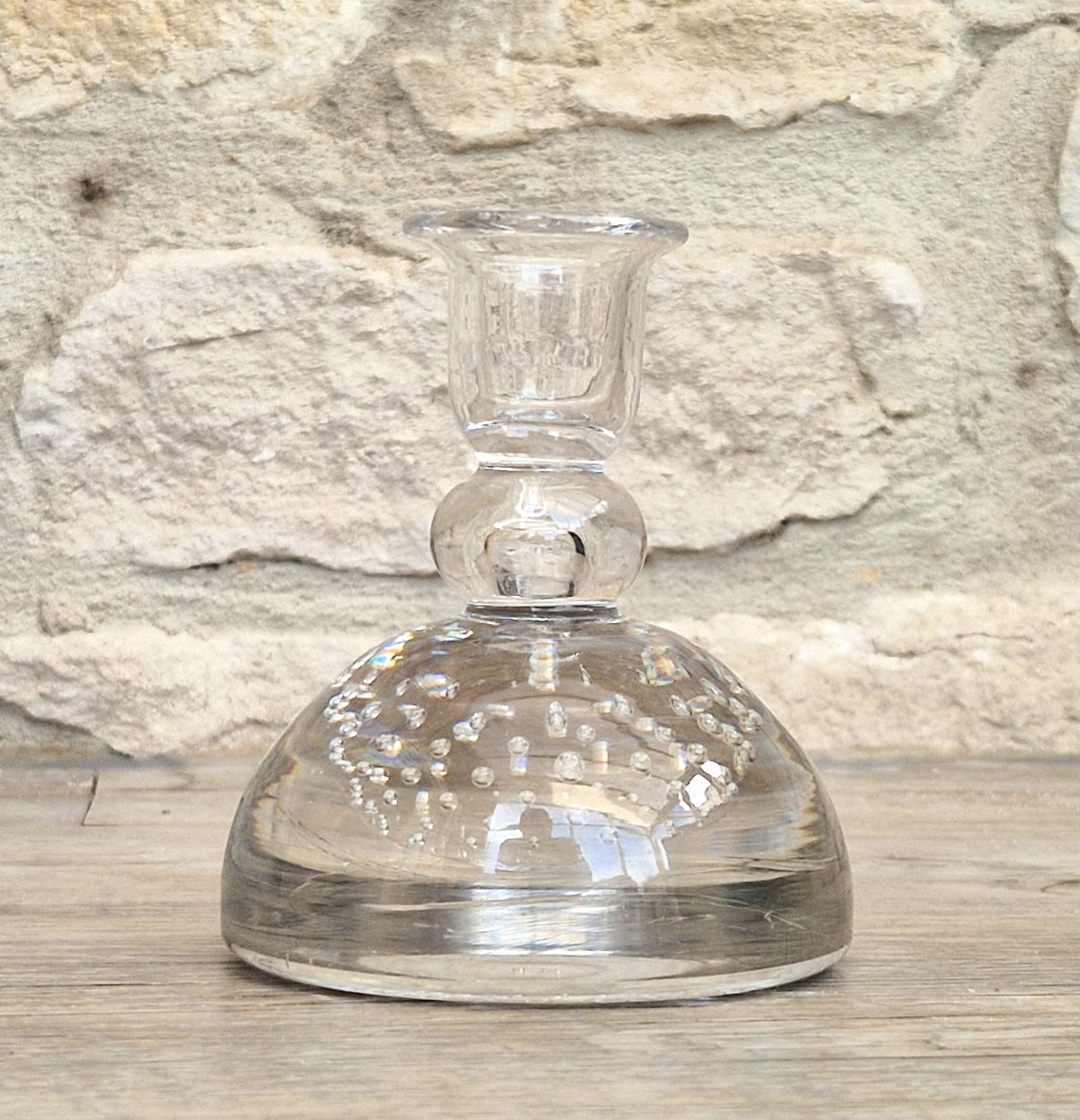 Rare Whitefriars 1940s Clear Controlled Bubble Candlestick 9318 William Wilson
